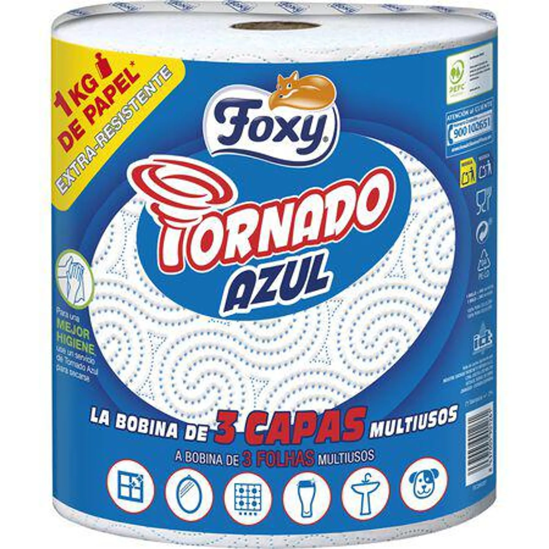 Papel de cocina en rollo Foxy tornado azul