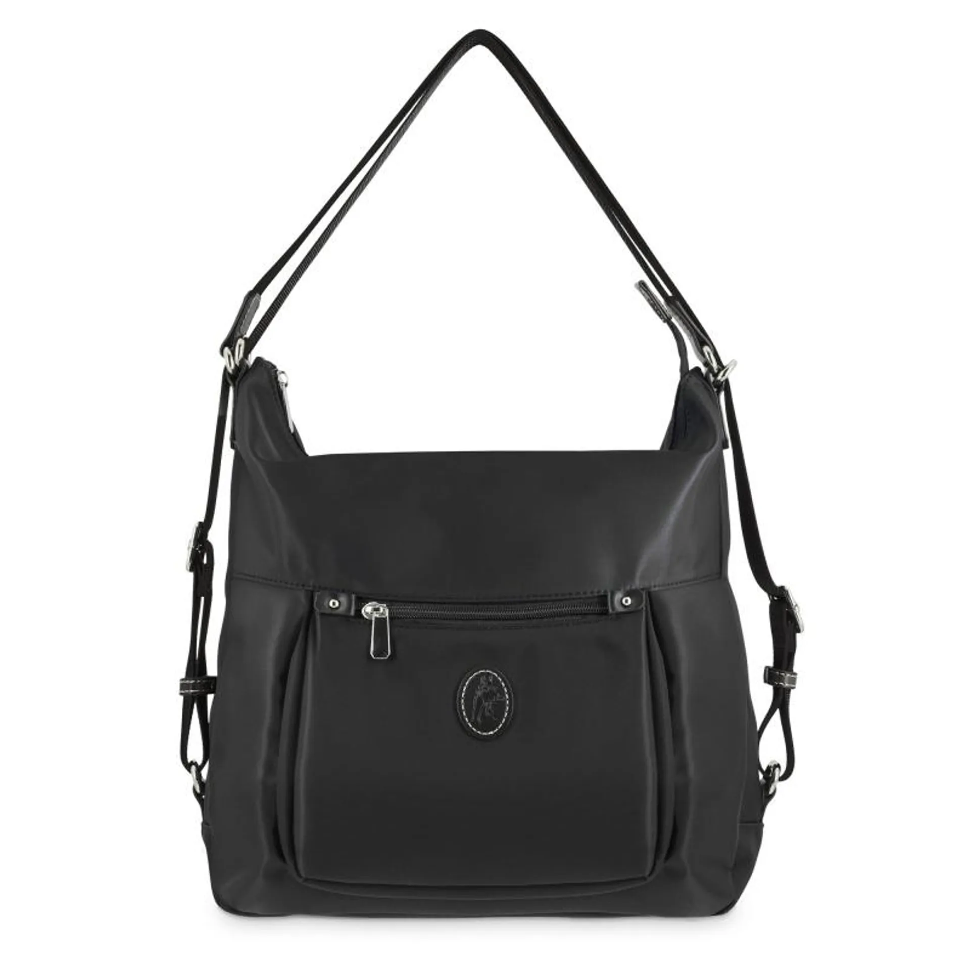 Bolso convertible en mochilade mujer en lona y piel vacuno color negro-Paris