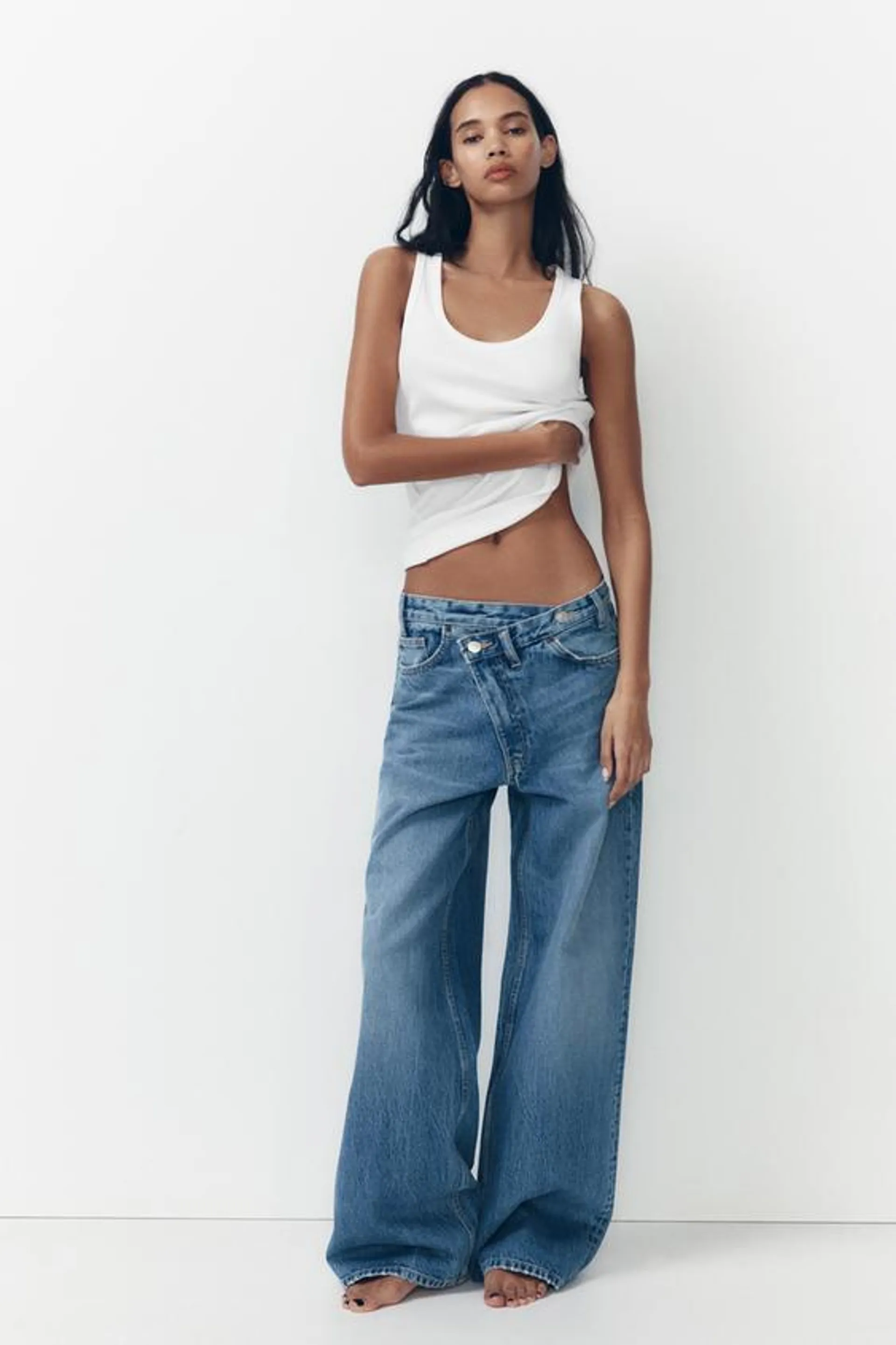 TRF HIGH RISE WIDE LEG CROSSOVER WAISTBAND JEANS