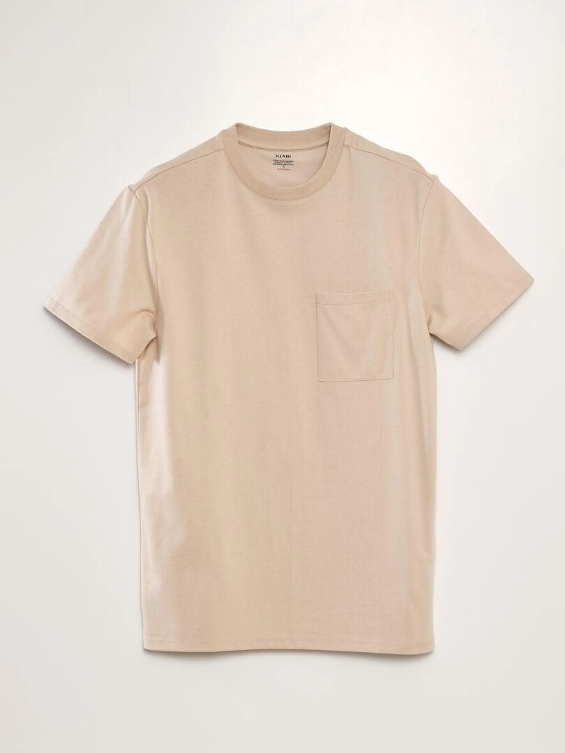 Camiseta moteada con bolsillo en el pecho - BEIGE