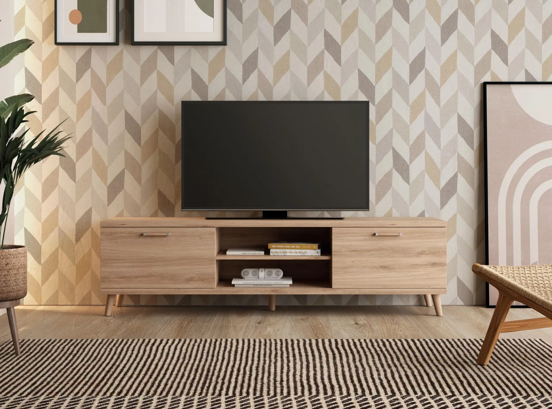 Mueble de TV con dos puertas y dos huecos