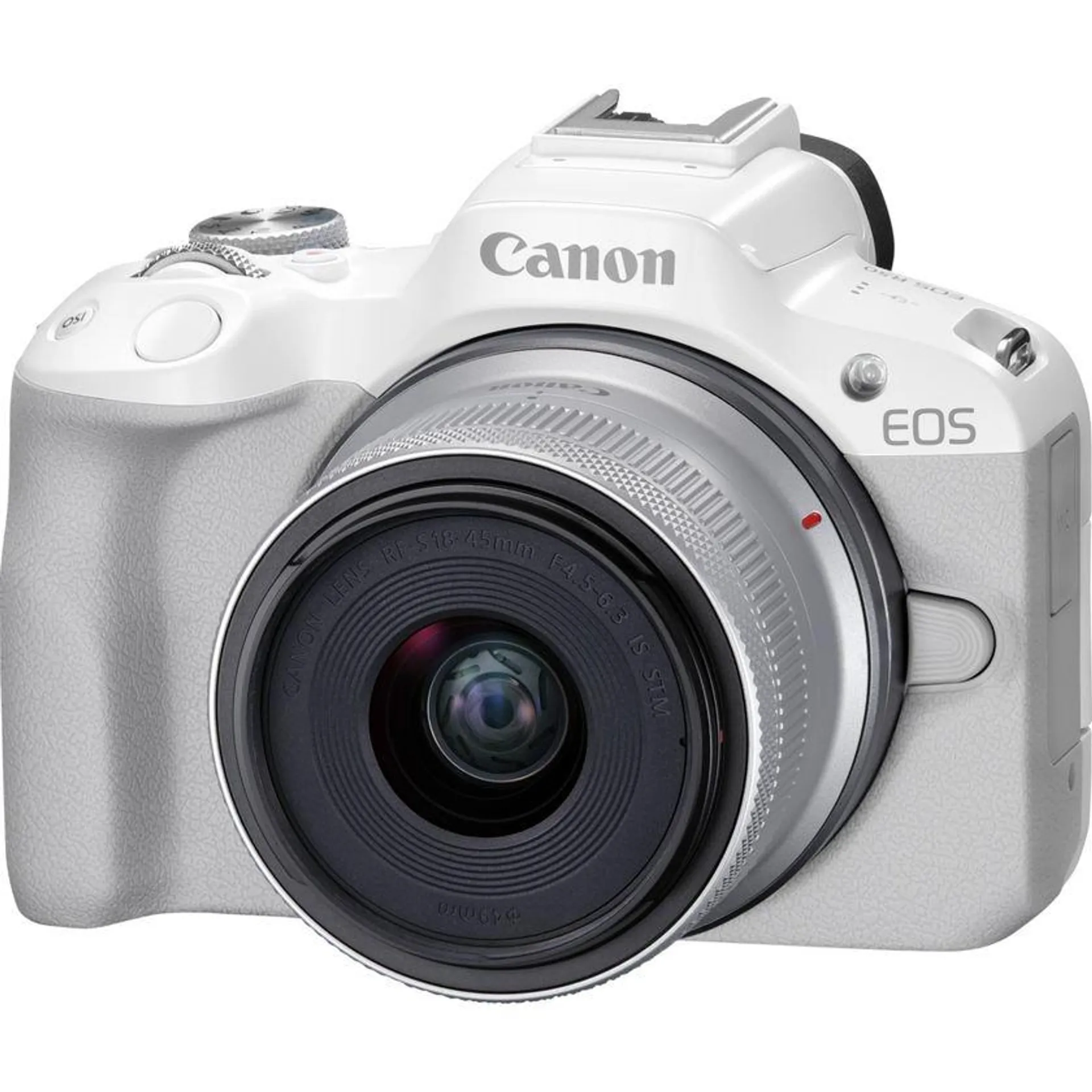 Cámara mirrorless Canon EOS R50 en blanco + objetivo RF-S 18-45mm F4.5-6.3 IS STM
