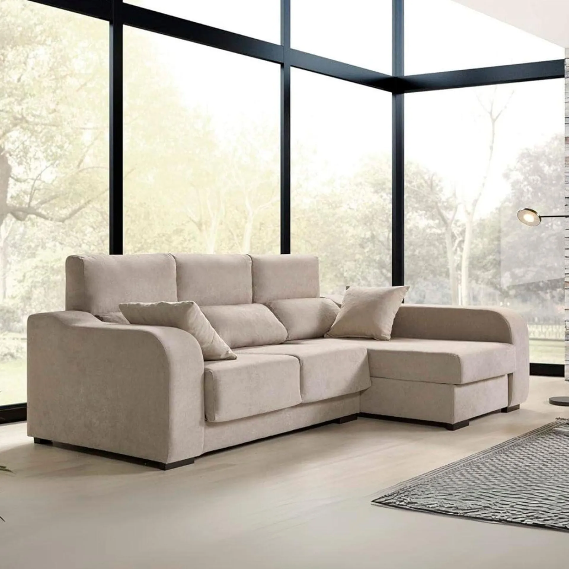 Sofá chaiselongue Zafiro 3 plazas con arcón 110x225x140 cm