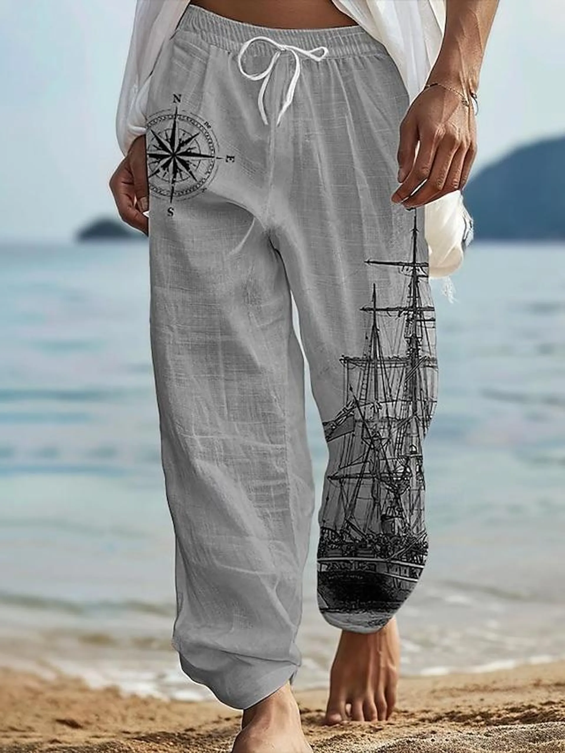 Men's Hawaiian Retro Pants Trousers 3D Print Straight Leg Trousers Mid Waist Drawstring Elastic Waist Outdoor Street Holiday Summer Spring Fall Relaxed Fit Inelastic