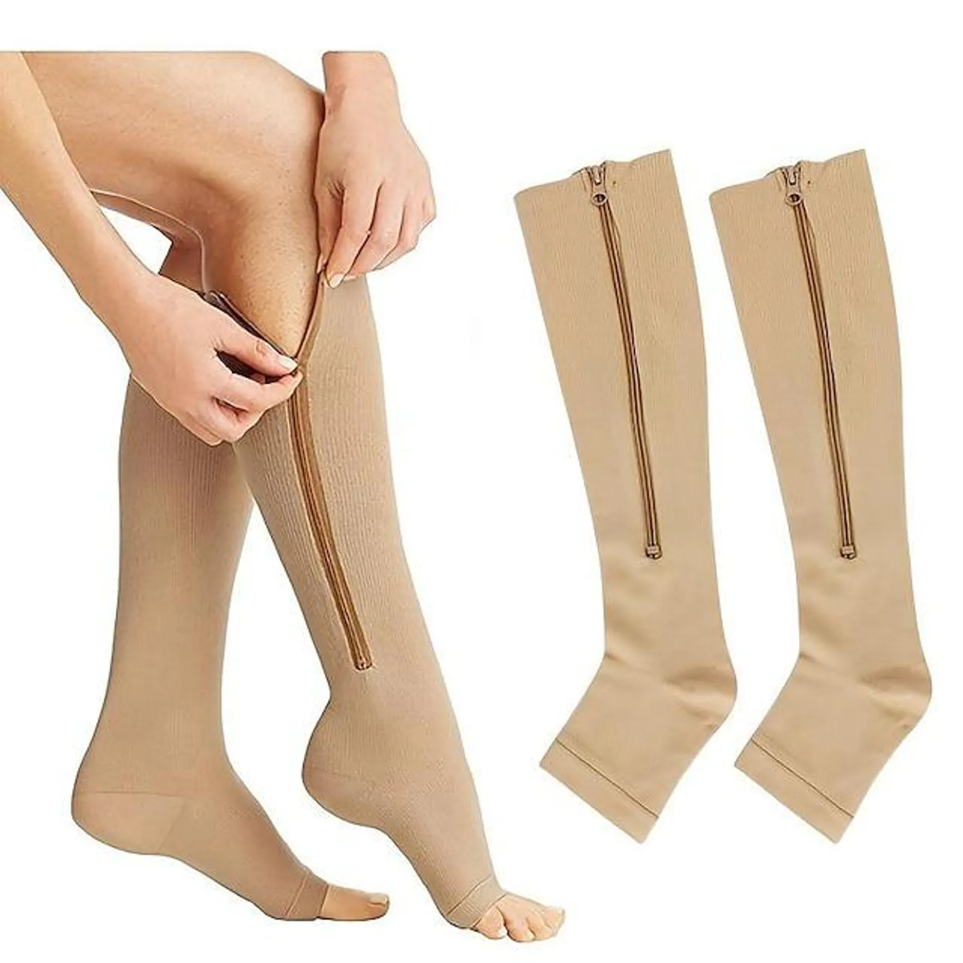 Zipper Compression Socks Open Toe Toeless Compression Socks for Women and Men(1 Pair)