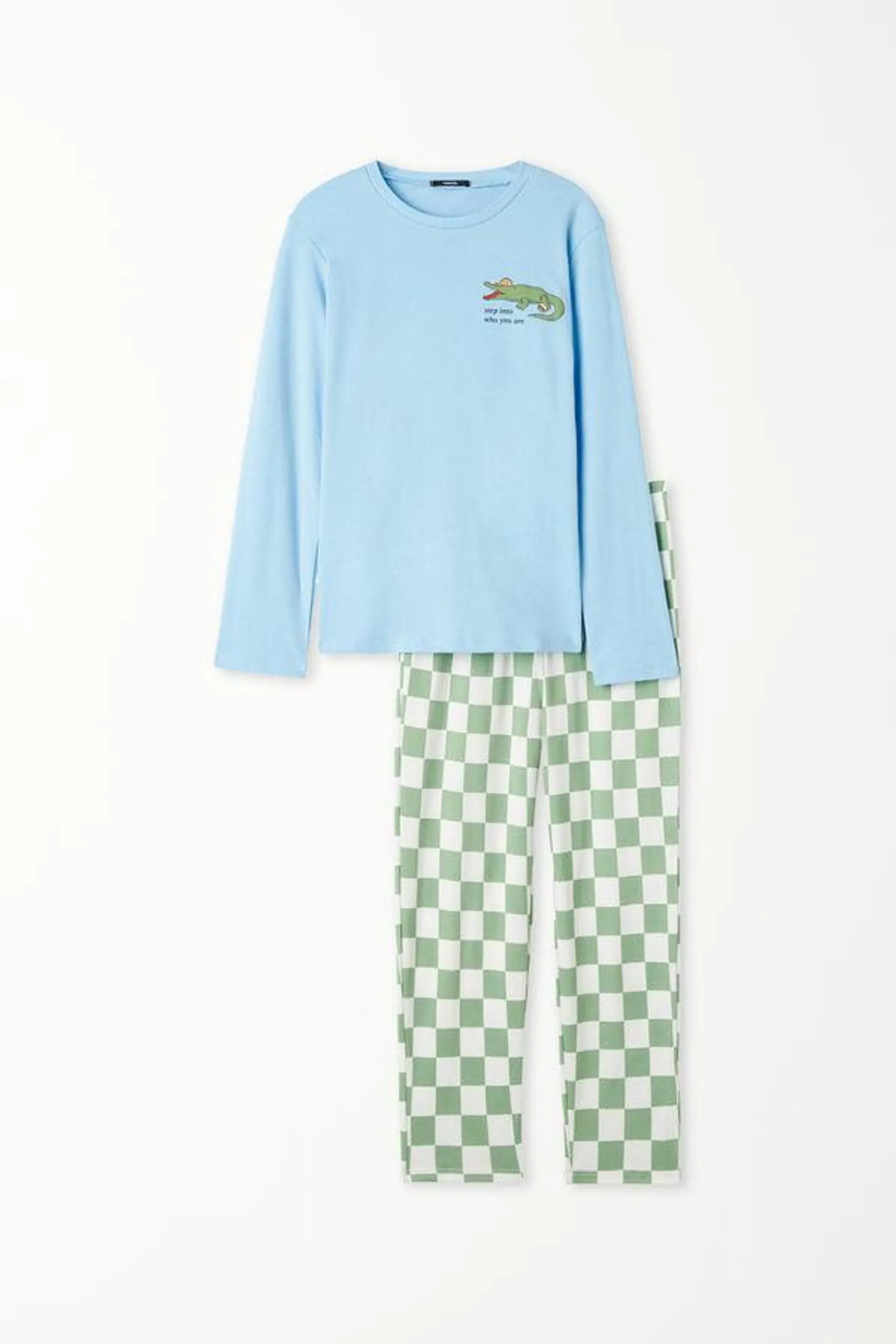 Pijama Largo de Algodón con Estampado de Cocodrilo para Niño