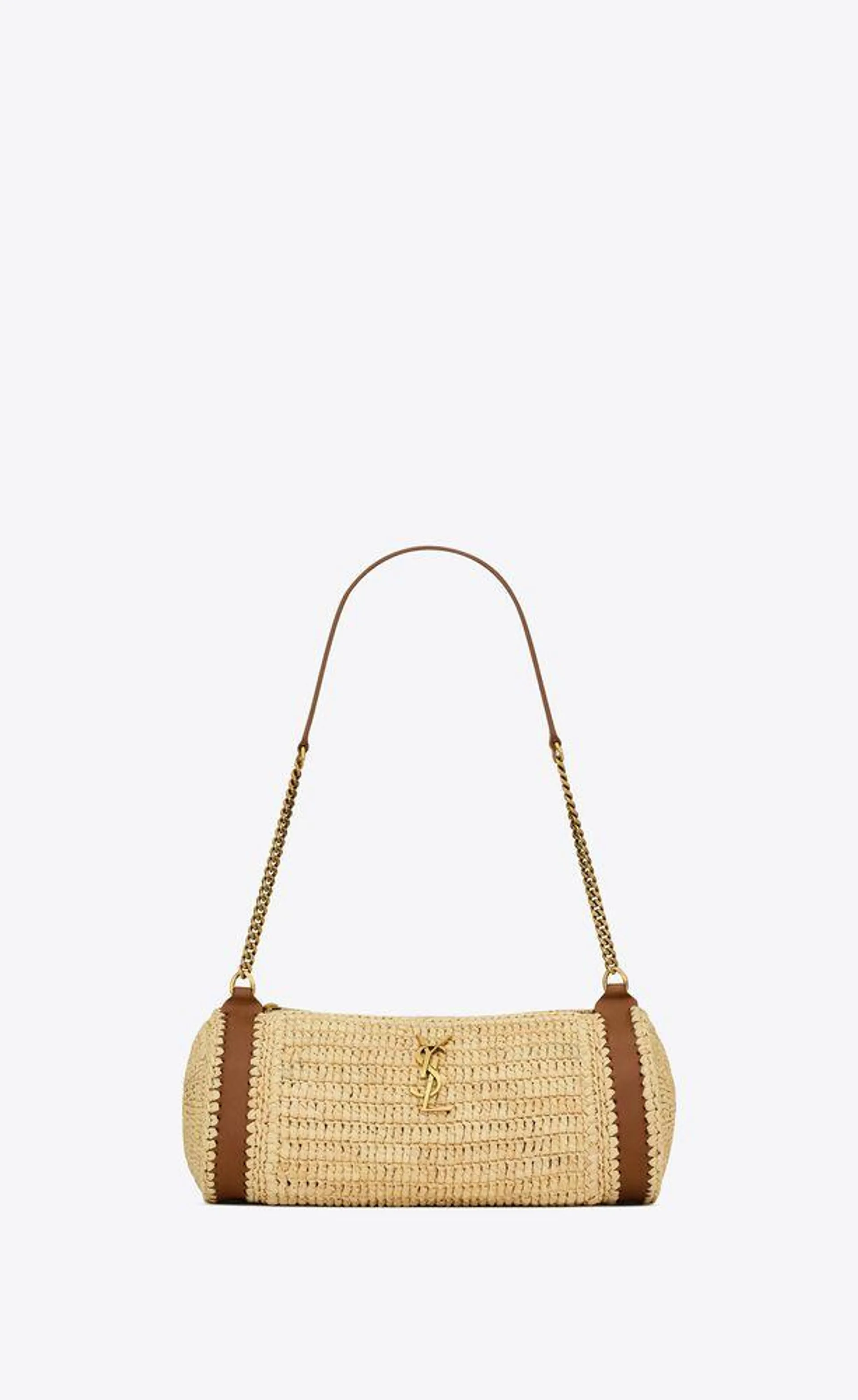 bolso pequeño cilíndrico cassandre de rafia y piel de curtido vegetal