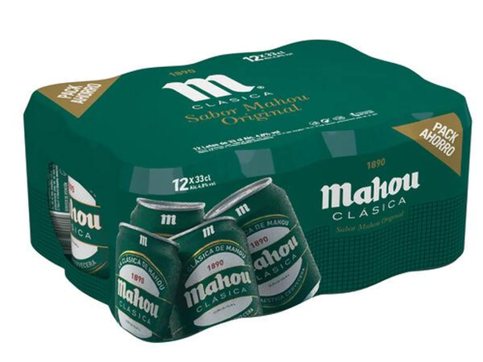 Cerveza rubia Mahou Clásica pack 12 latas 33cl