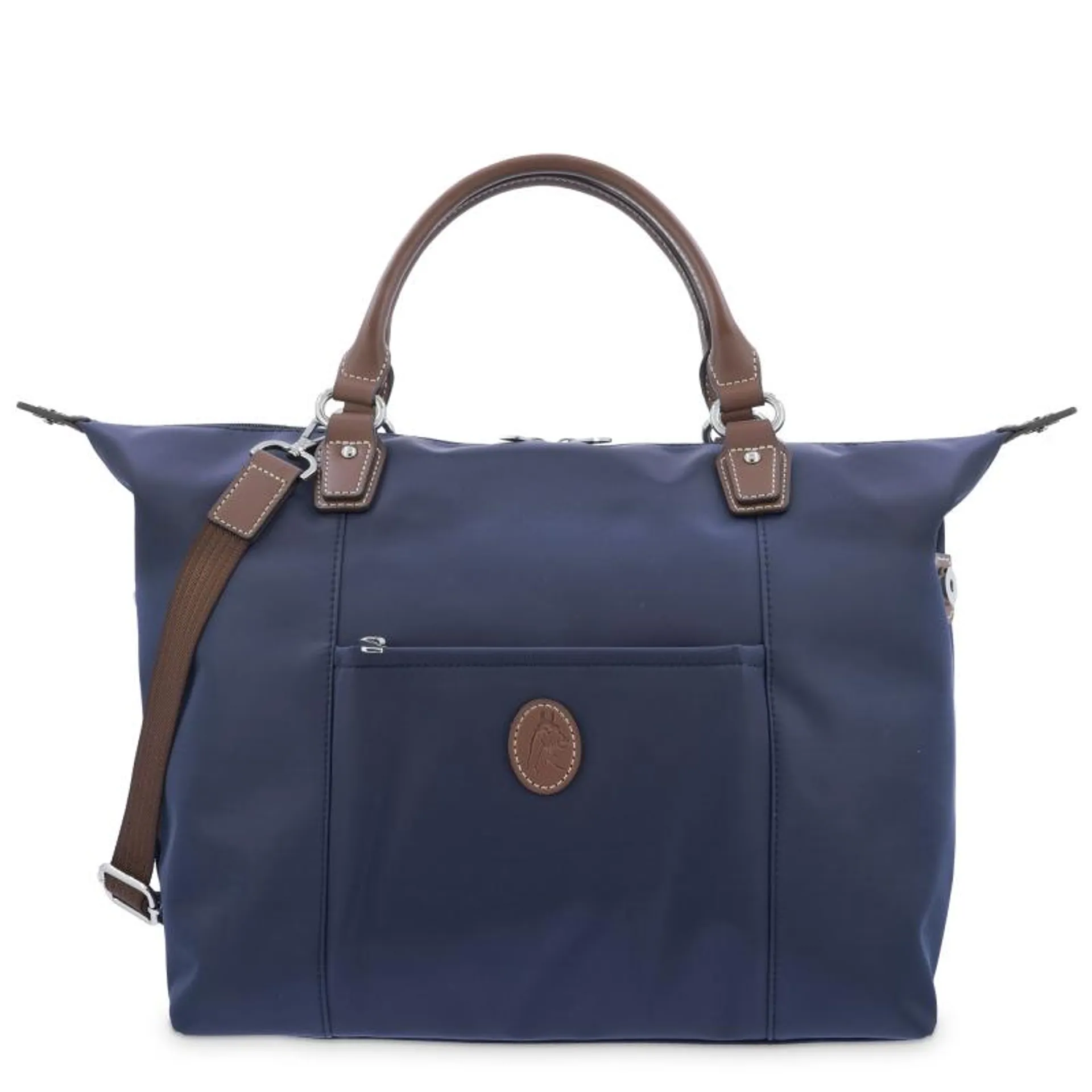 Bolso Tote mujer en lona y piel vacuno color azul-cuero-Paris