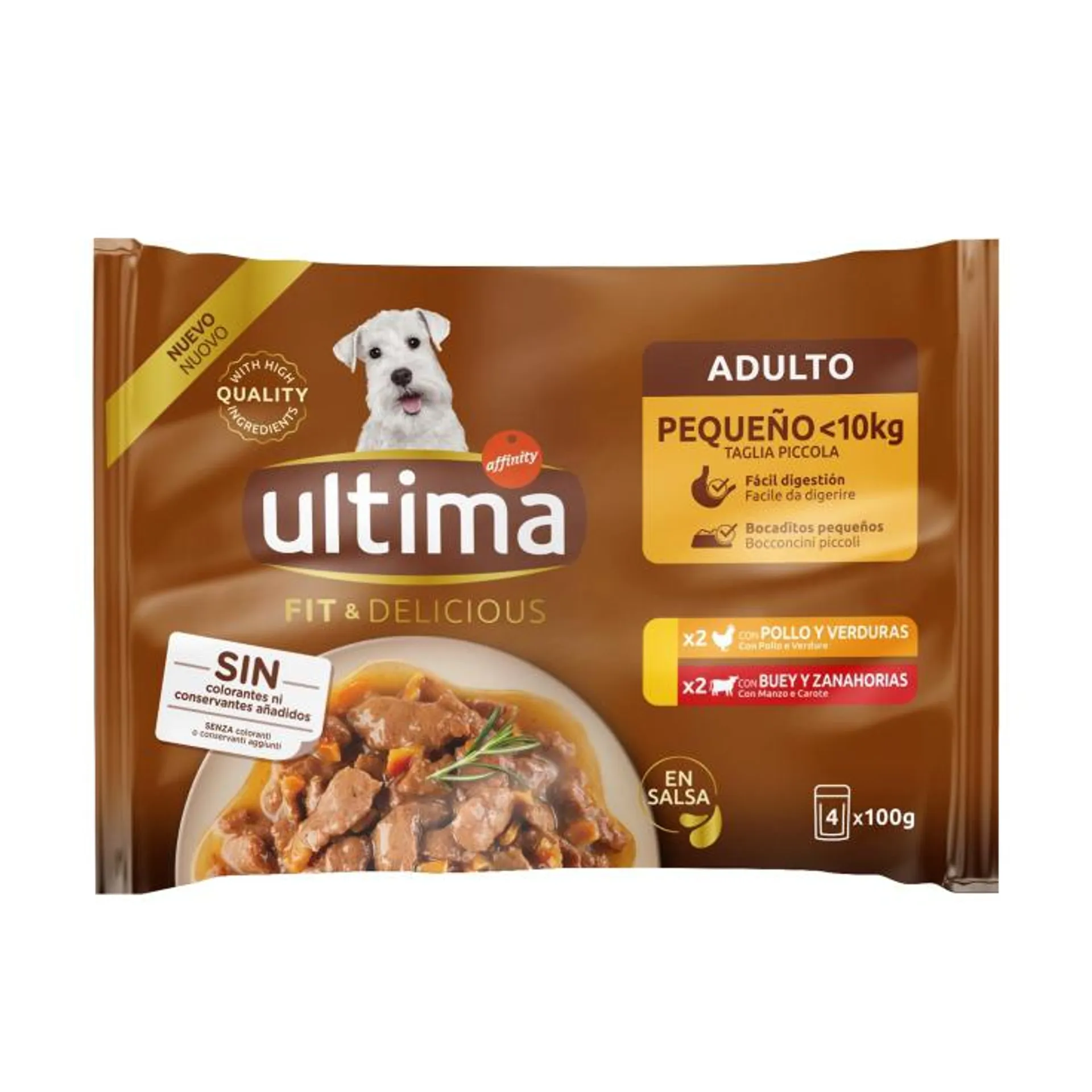 comida perro mini pouch pollo y buey, pk-4