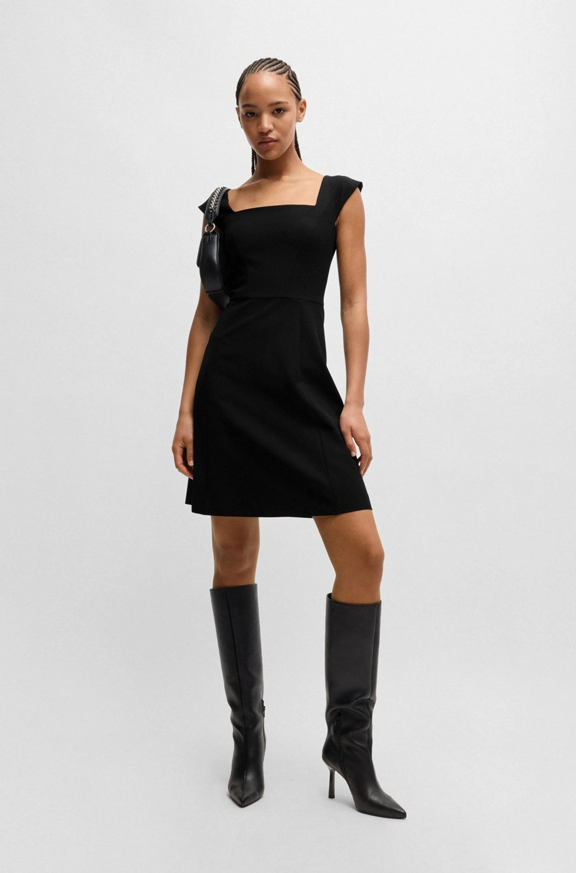 Square-neck dress in stretch fabric