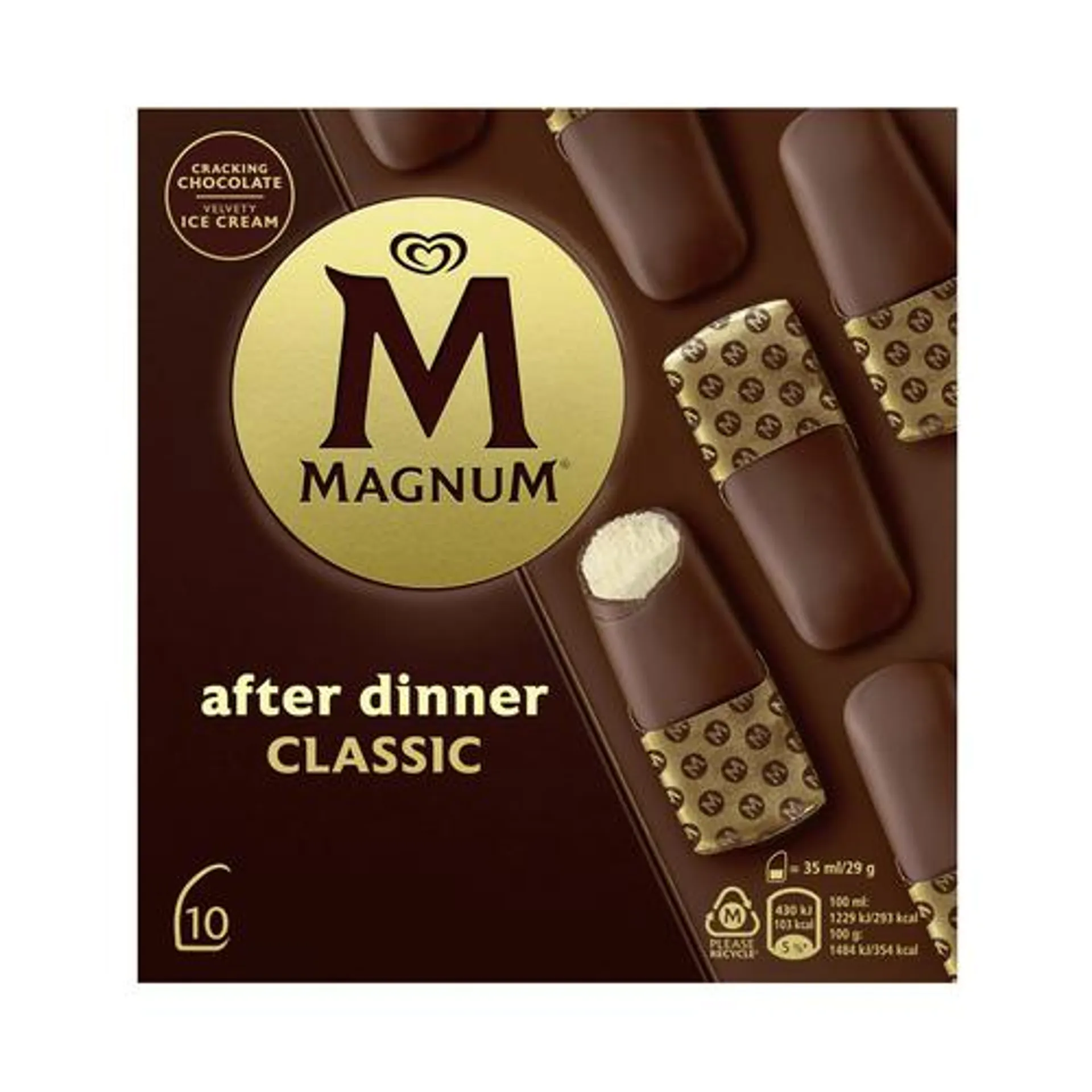 MAGNUM After dinner classic de Frigo Helado de vainilla cubierto de chocolate con leche 8 x 35 ml.