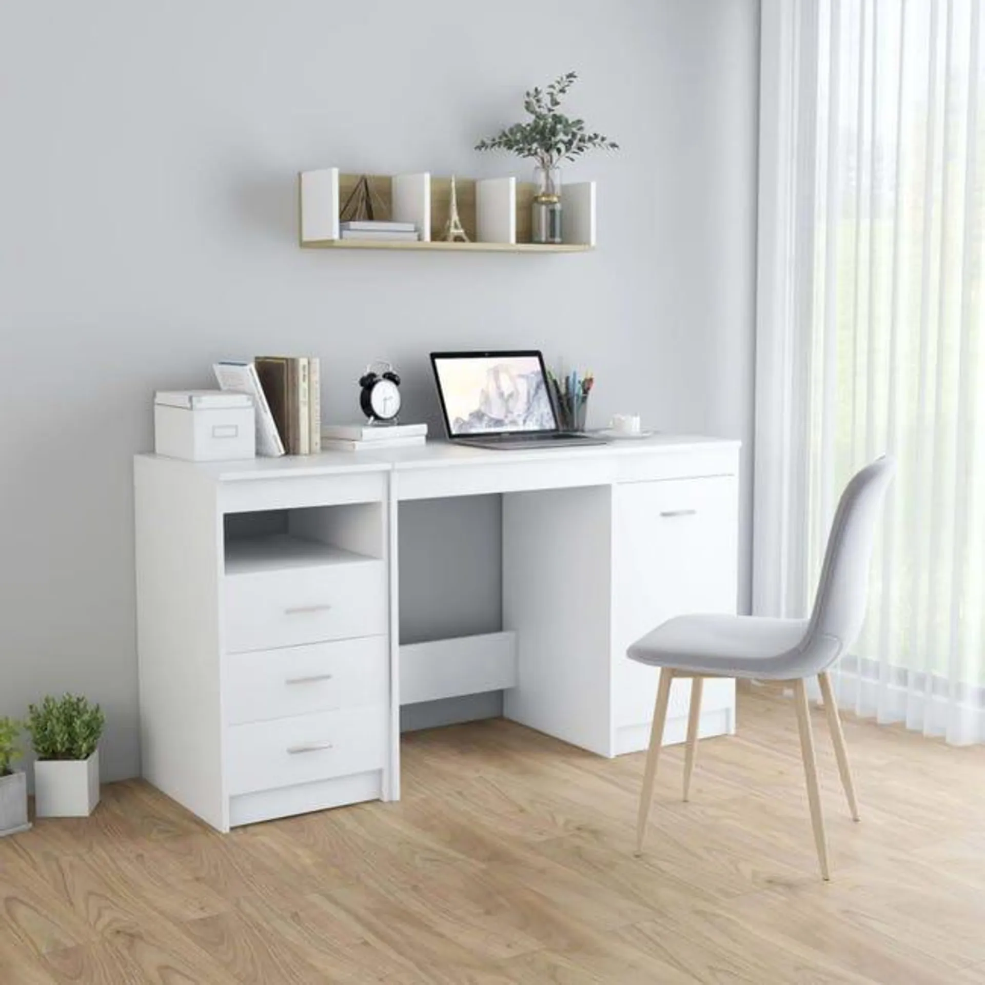 Escritorio de madera contrachapada blanco 140x50x76 cm