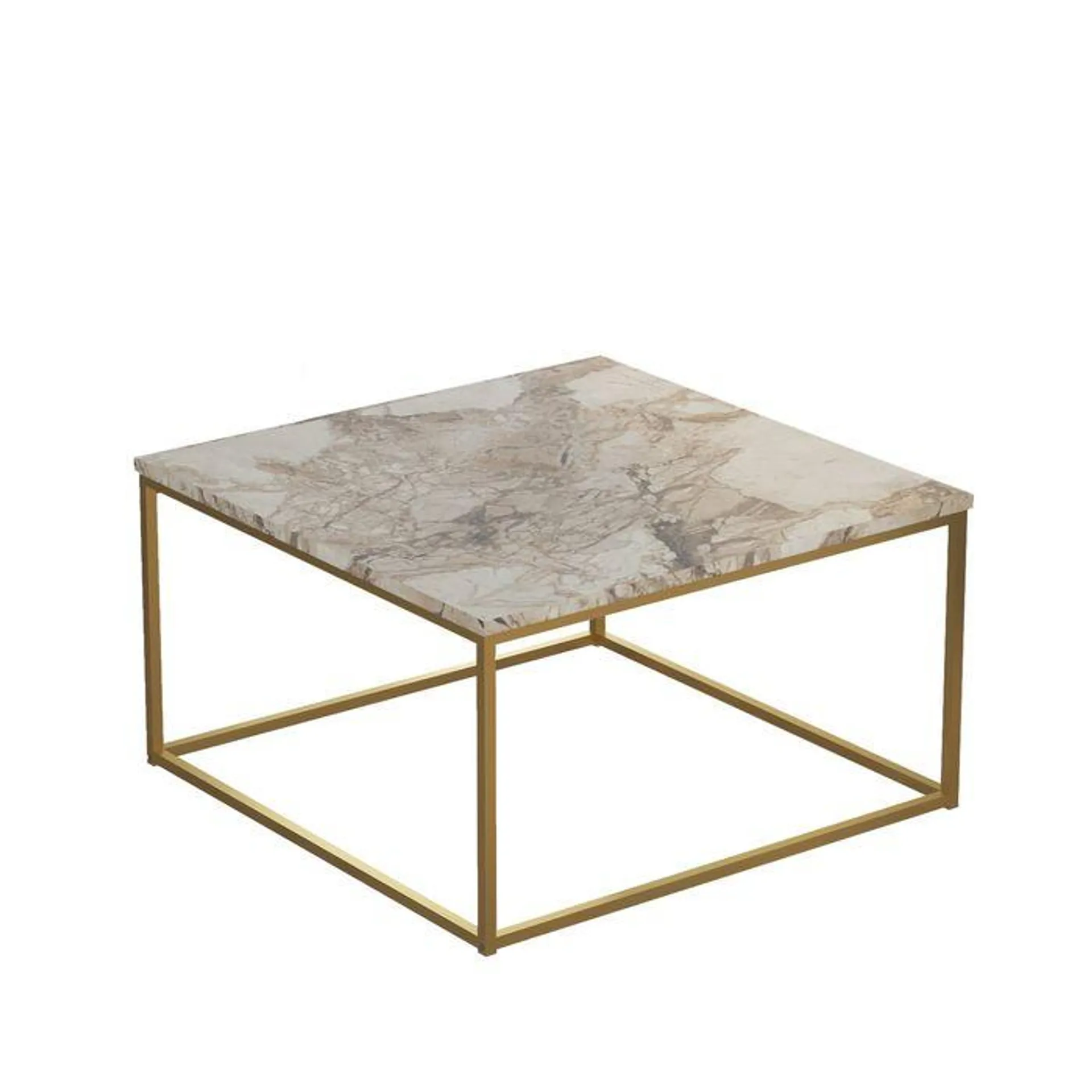 Mesa de centro Daria 72x72cm Madera Efecto mármol blanco y metal dorado