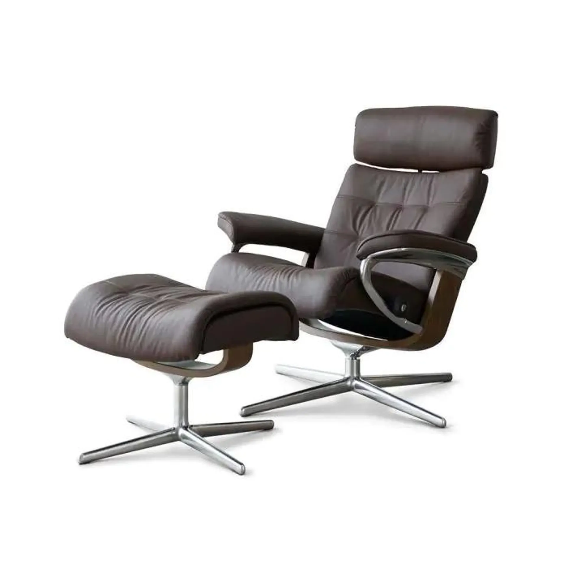 Sillón Stressless® y Puff con Base Cross de Piel Cori ERIK