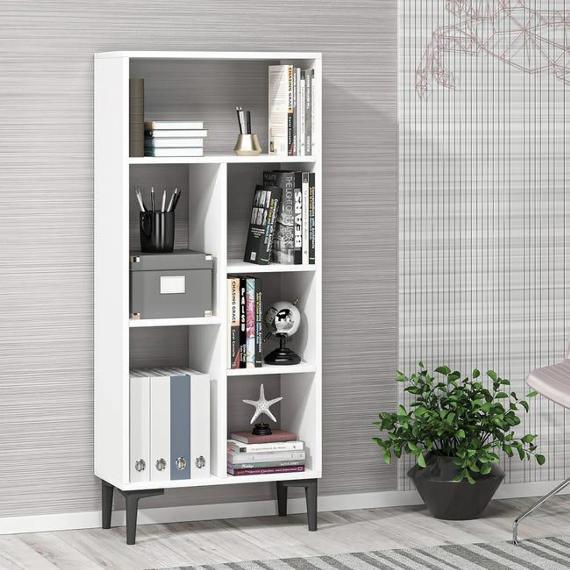 Librería Lomma de 6 niveles aglomerado 139 x 60 x 30 cm blanco [en.casa] Ver detalles del producto