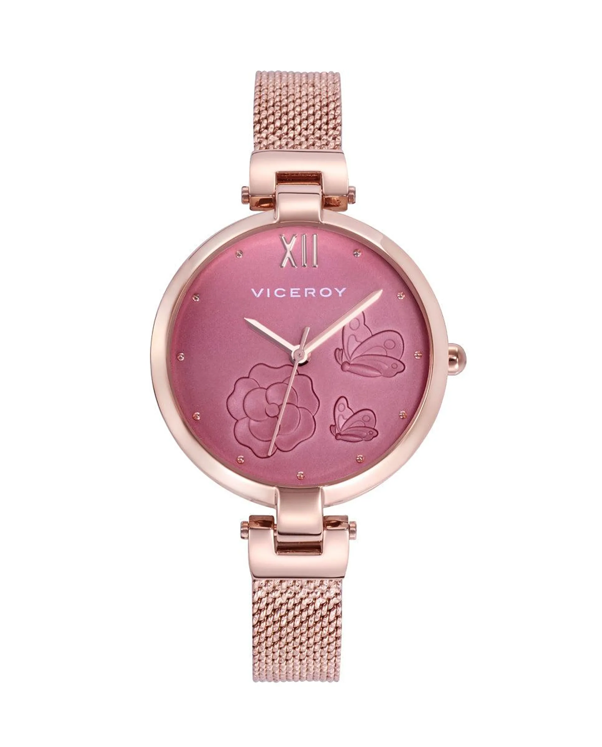 Reloj de mujer Kiss de acero con esfera rosa y malla con textura