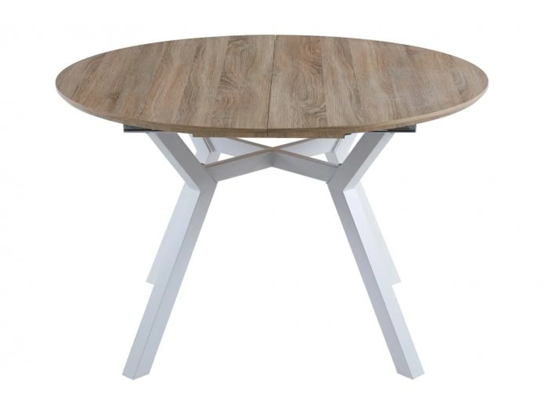 Mesa comedor redonda extensible color oak y blanco