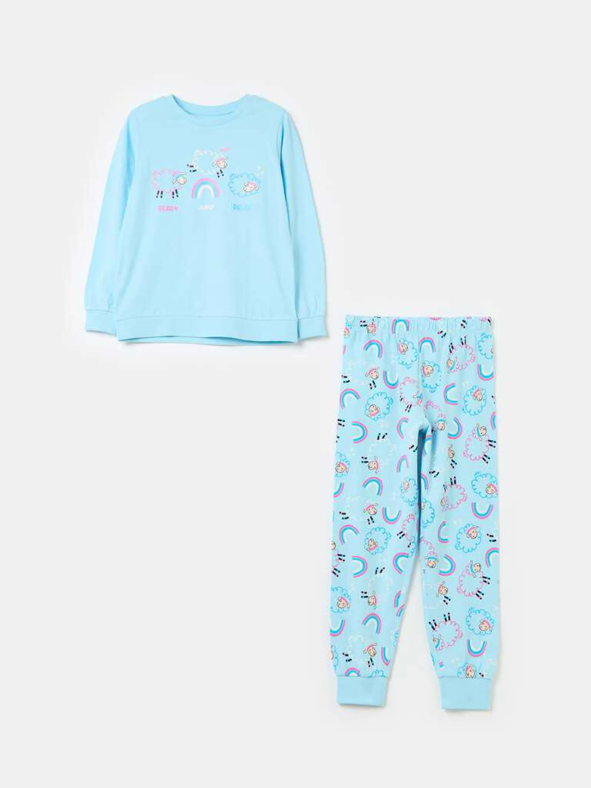 Pijama de algodón orgánico con estampado Azul Claro