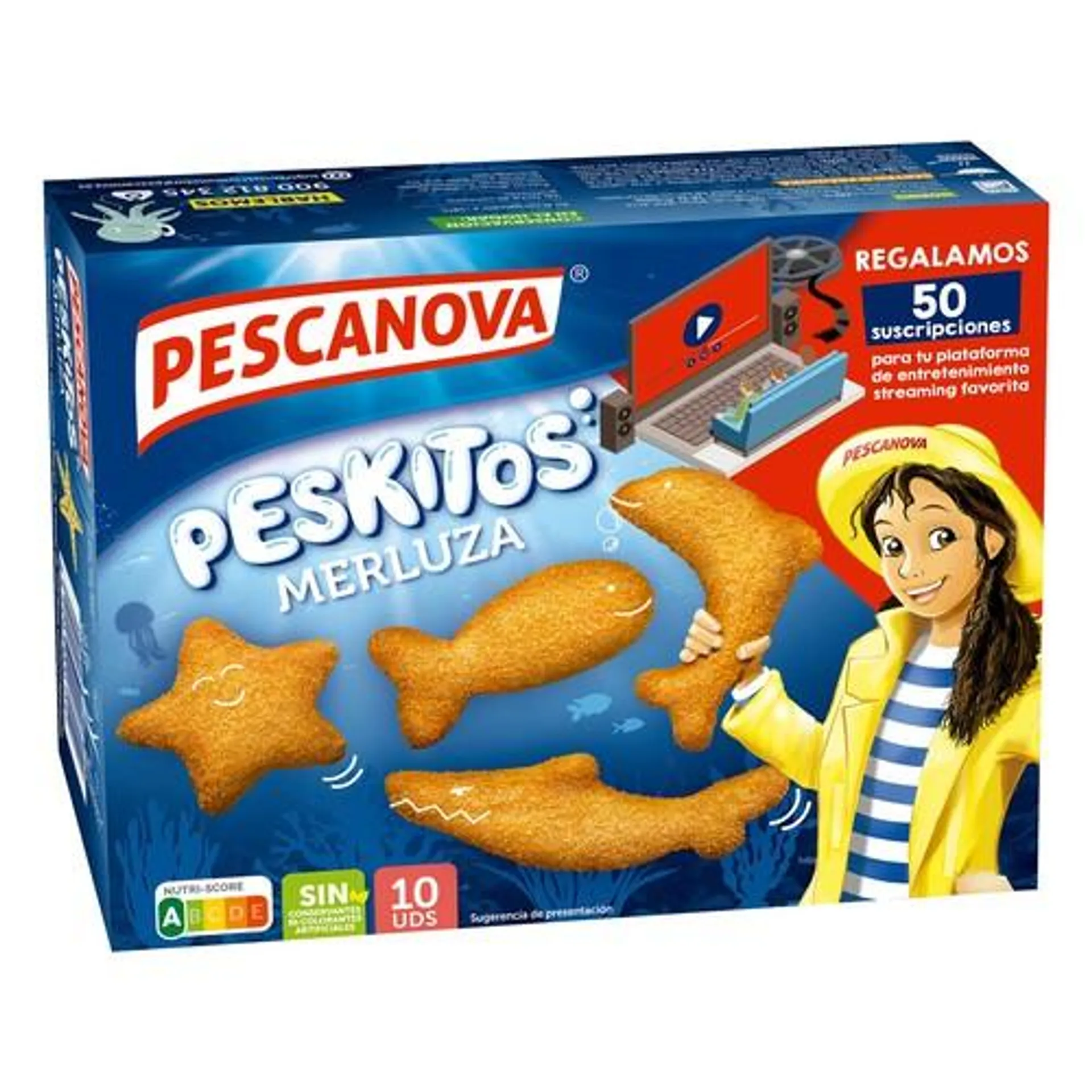 PESCANOVA Merluza empanada con forma de peces PESCANOVA Peskitos 10 uds.