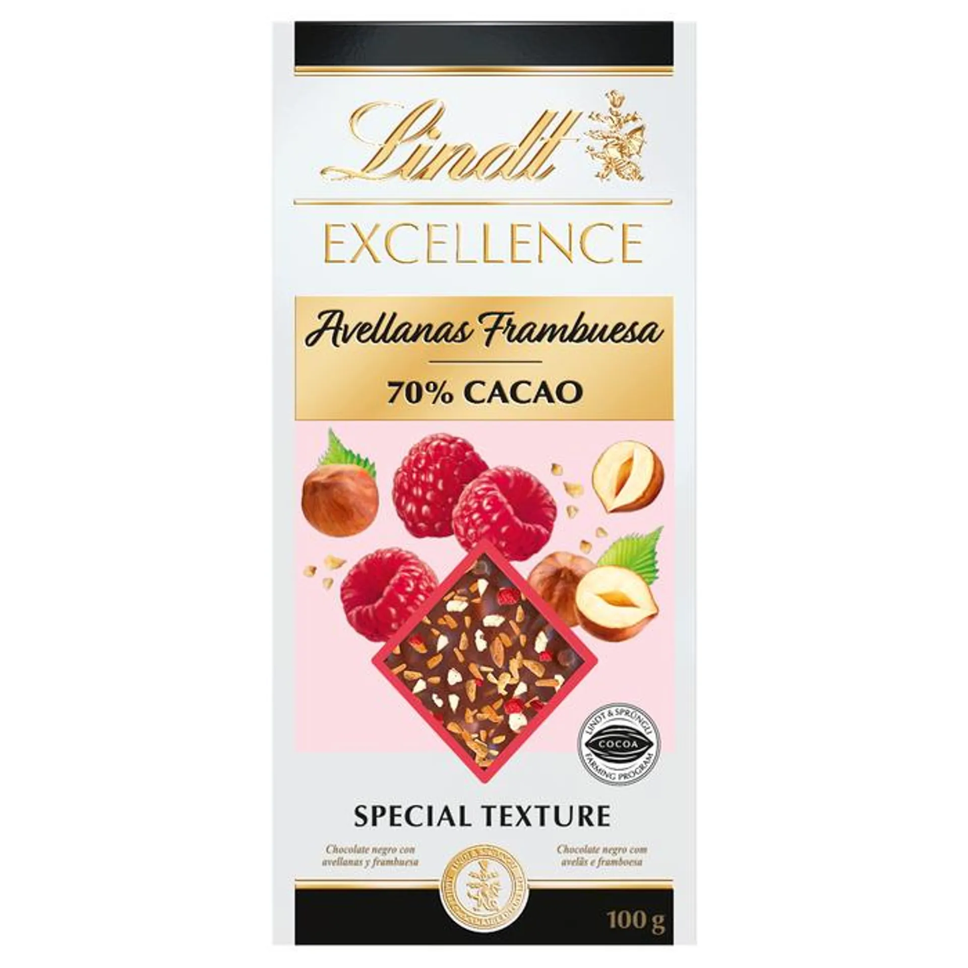 Tableta de Chocolate Excellence 70% Cacao con Frambuesa y Avellanas 100g - Lindt