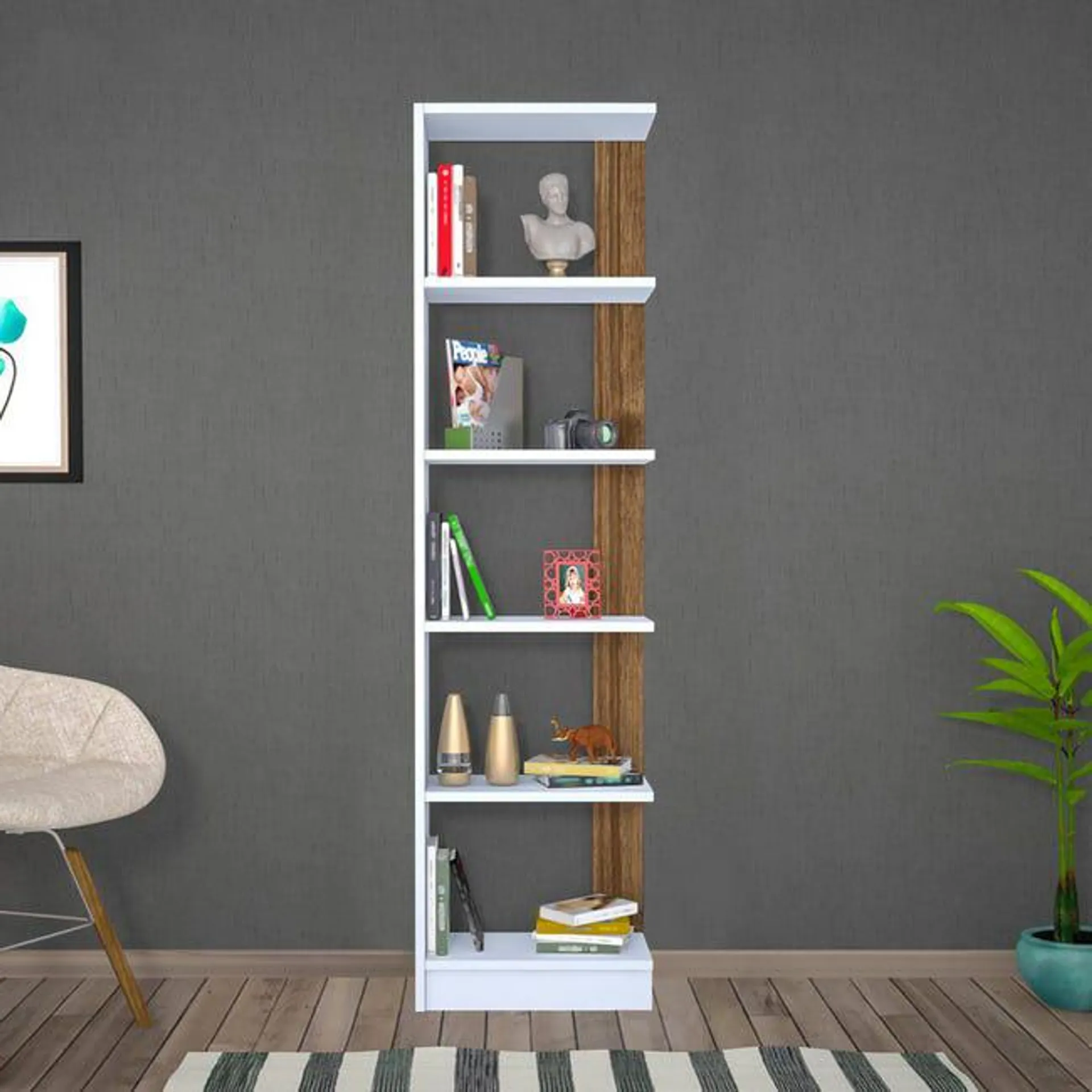 Librería Hadsund de 5 niveles aglomerado 170 x 45 x 22 cm blanco/nogal [en.casa] Ver detalles del producto