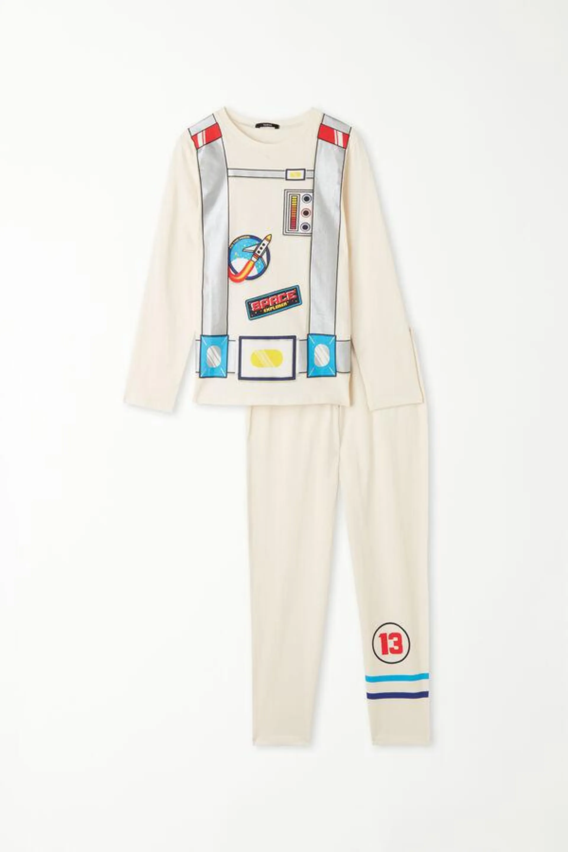 Pijama Largo de Algodón con Estampado de Astronauta para Niños