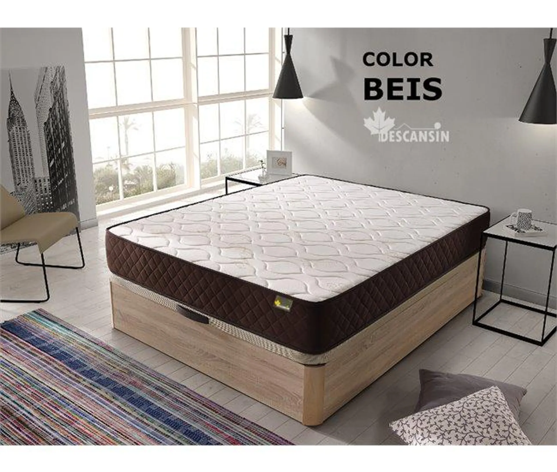 Pack Colchon + Canape Abatible Descansin | 90 x 190 | Beis | Maxima Comodidad | Gran Almacenaje