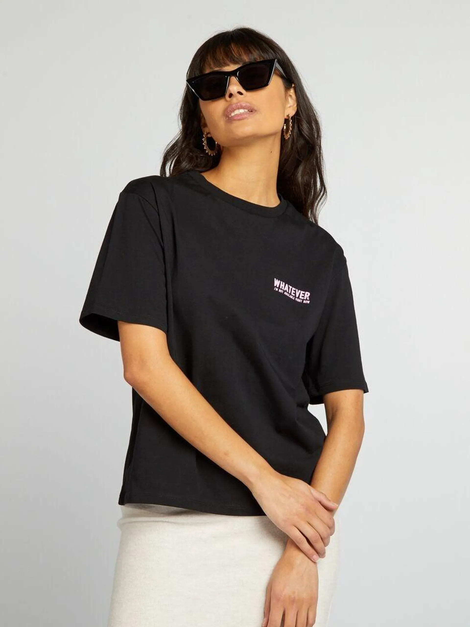 Camiseta de punto con estampado - NEGRO