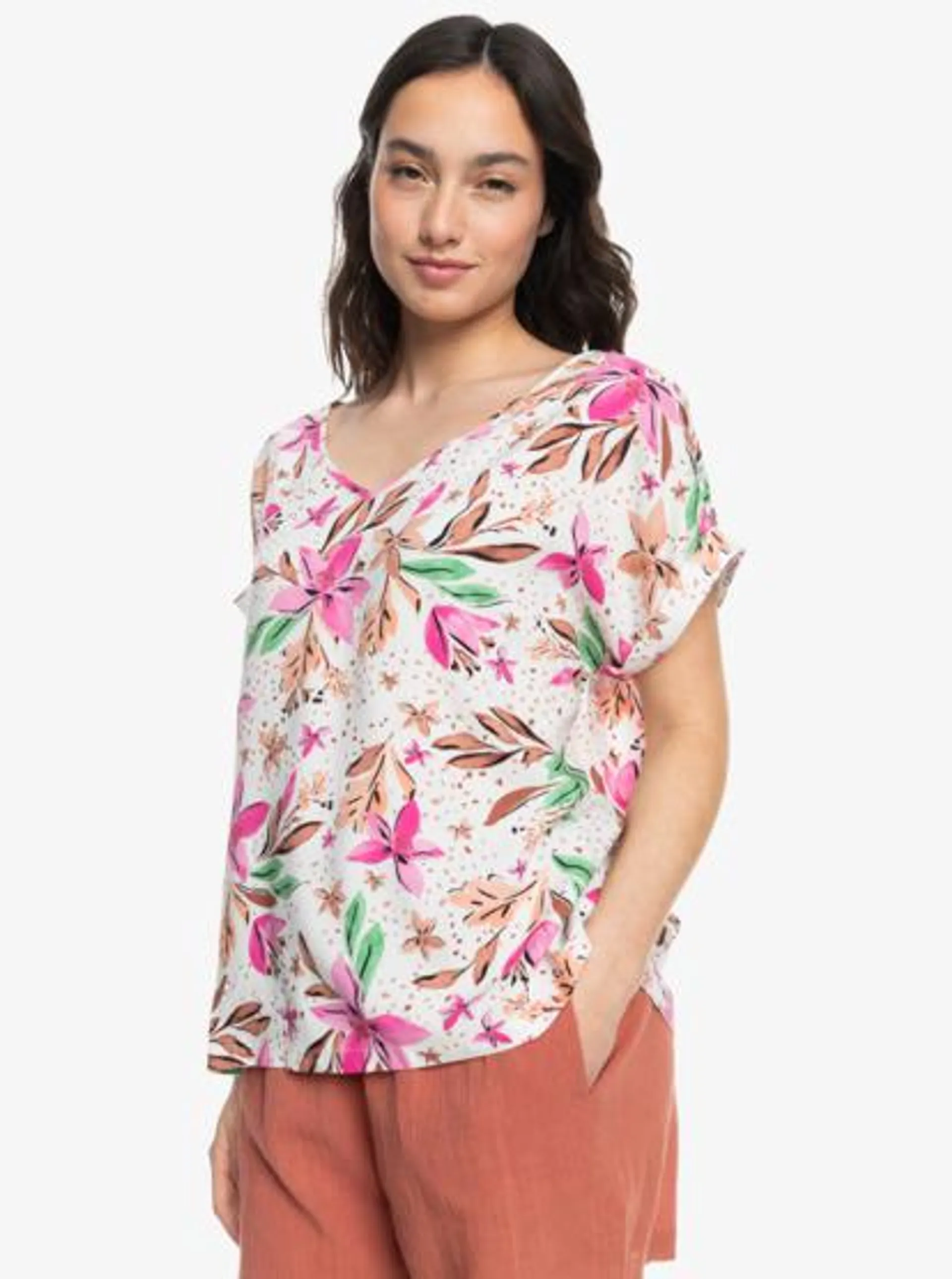 Sweet Hibiscus - Blusa con cuello en V para Mujer