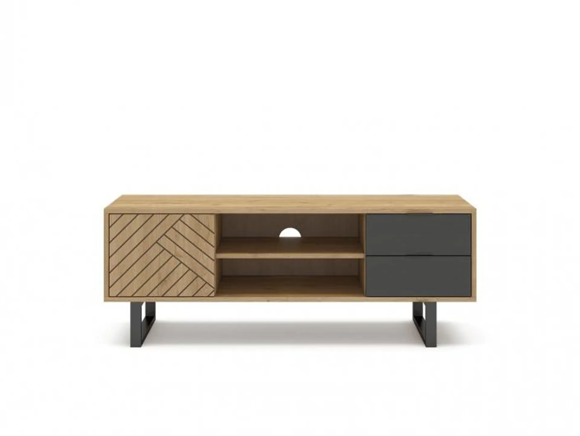 Mueble Tv con puerta, huecos y cajones color sepet-negro