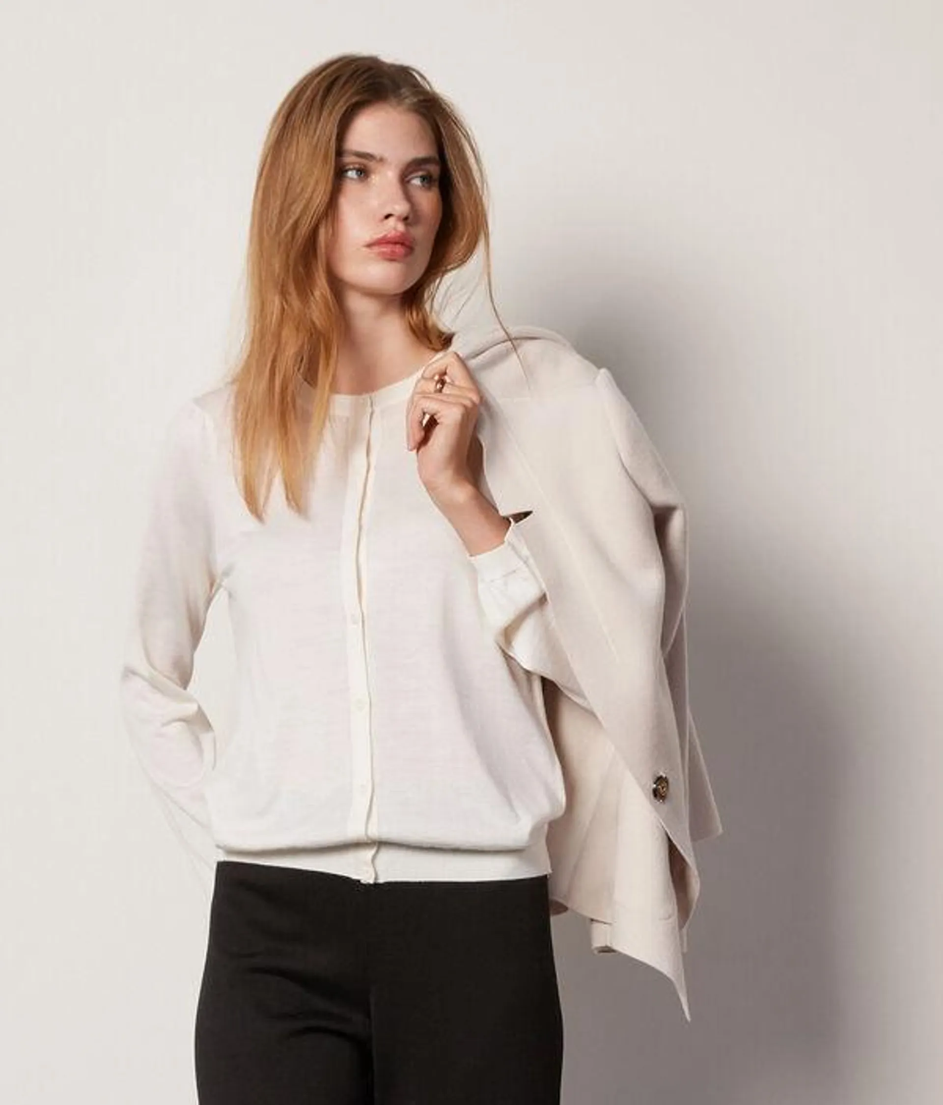 Cárdigan de cashmere ultrafine con frunce