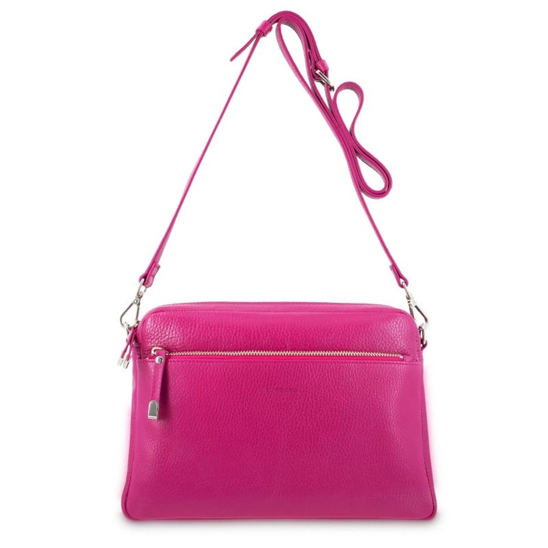 Bolso bandolera 3 cremalleras piel vacuno color rosa -Iris