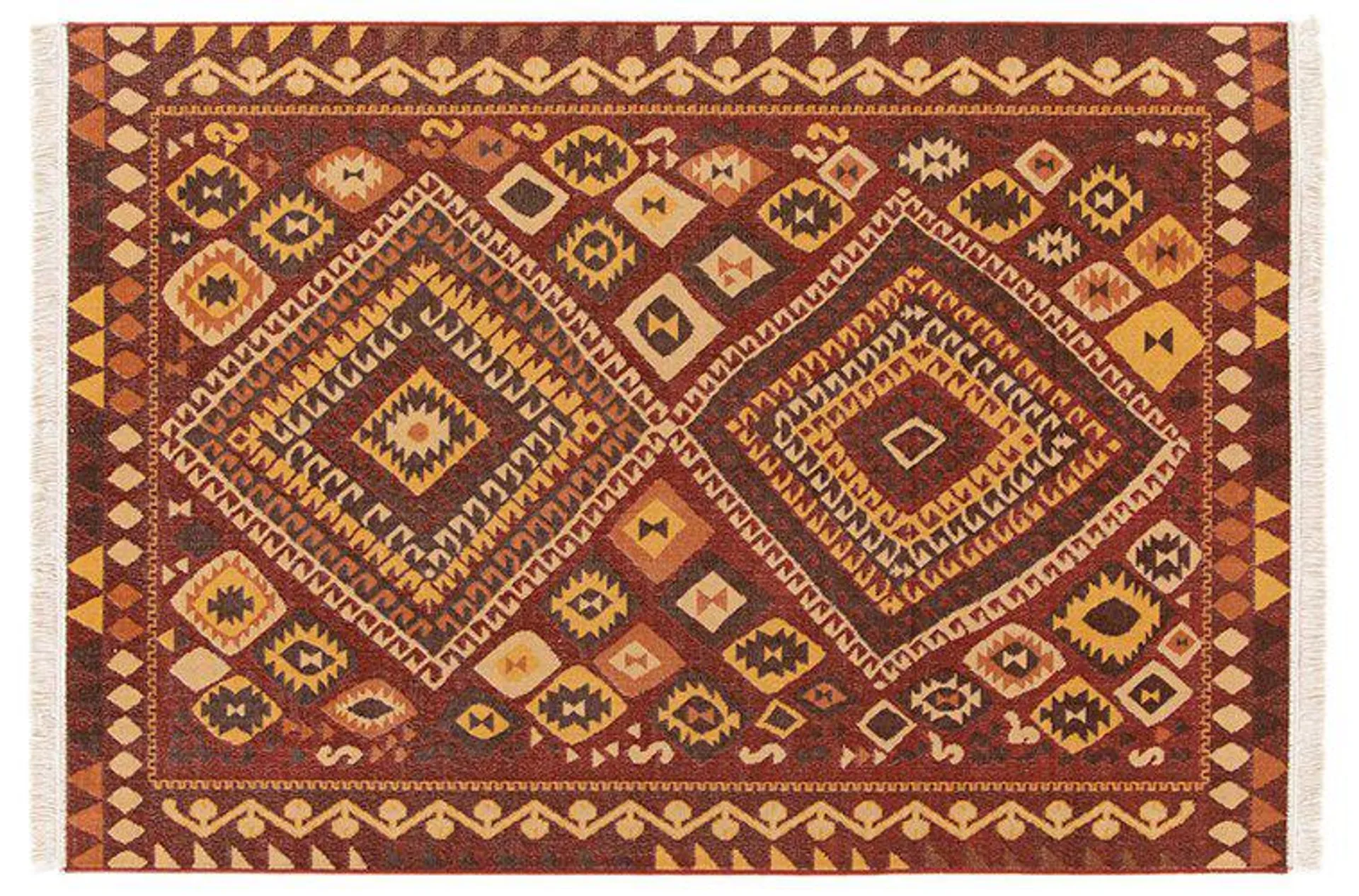 Alfombra kilim tonos rojo y naranja