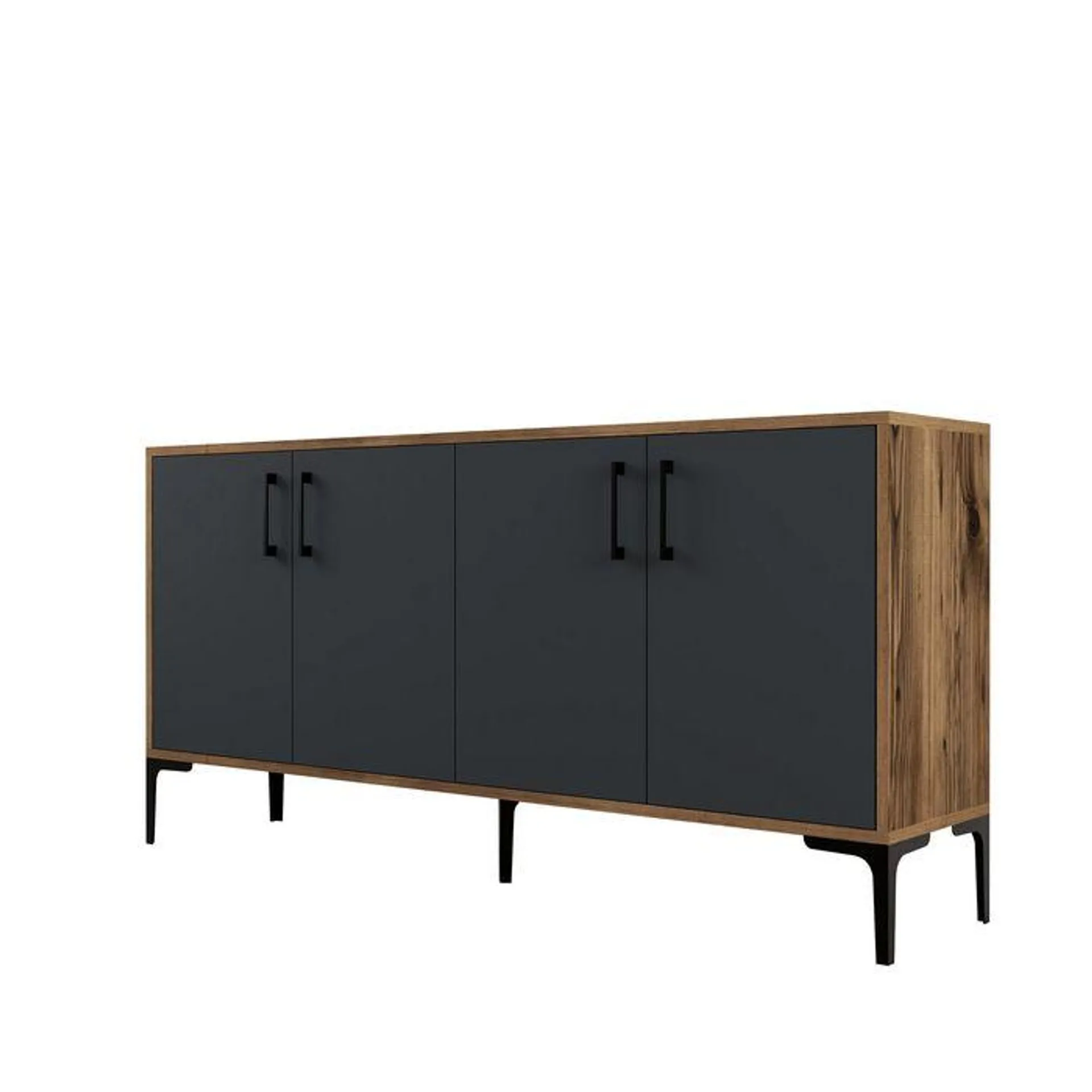 Vranus Aparador de 4 puertas 160cm Madera natural y antracita y metal negro