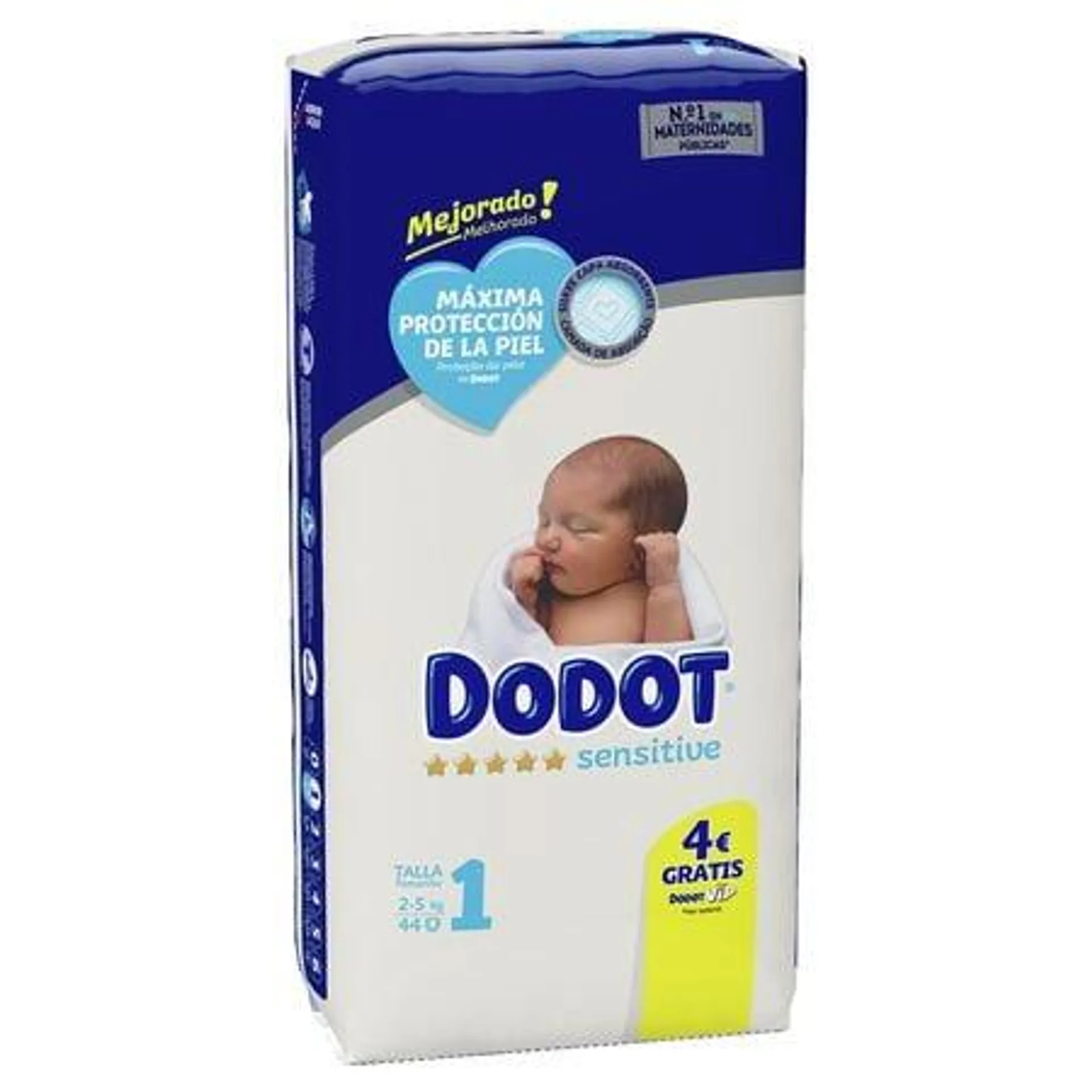 Pañales Dodot Sensitive talla 1 2-5kg 44 uds