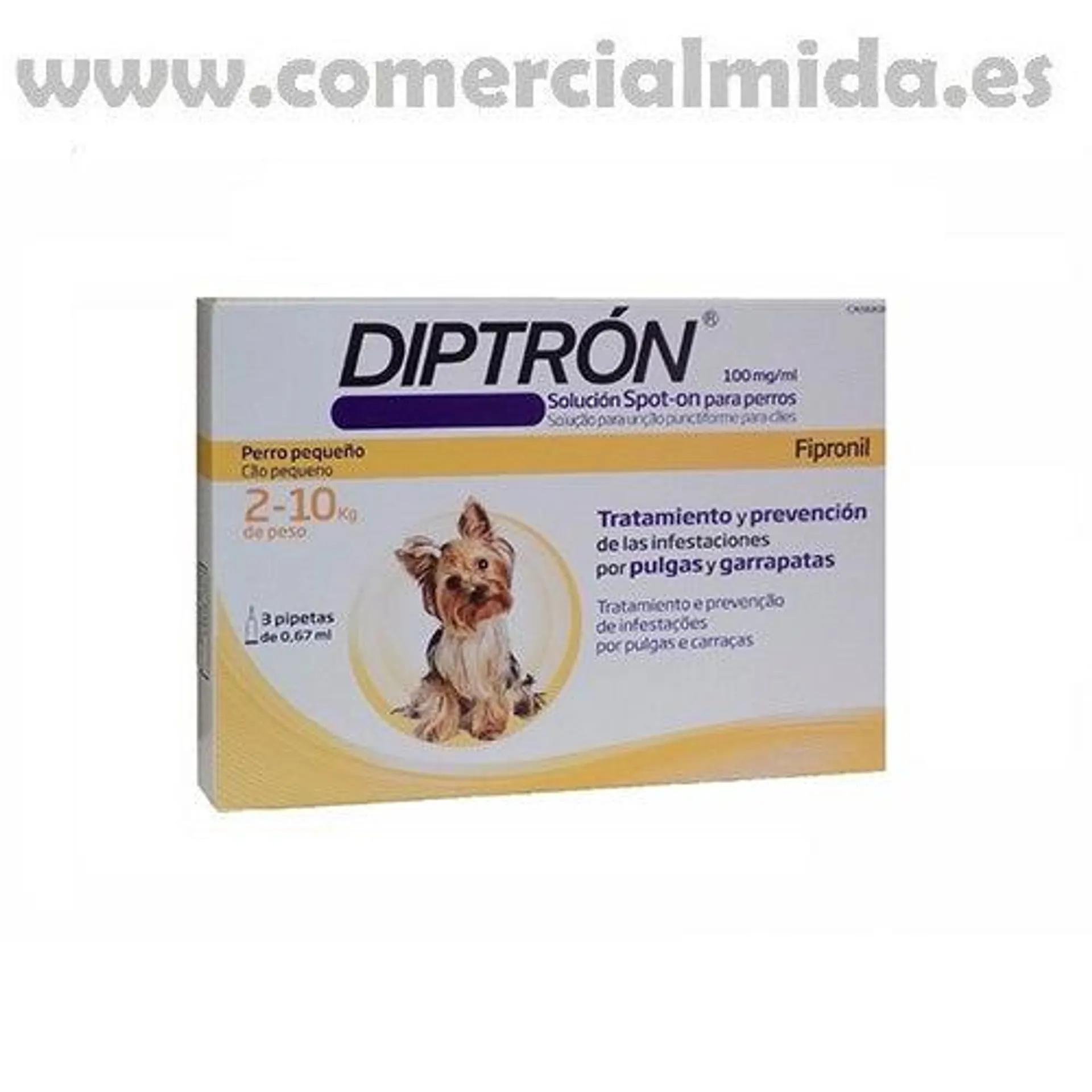 Pipetas DIPTRON para perros 2-10 Kg anti pulgas y garrapatas
