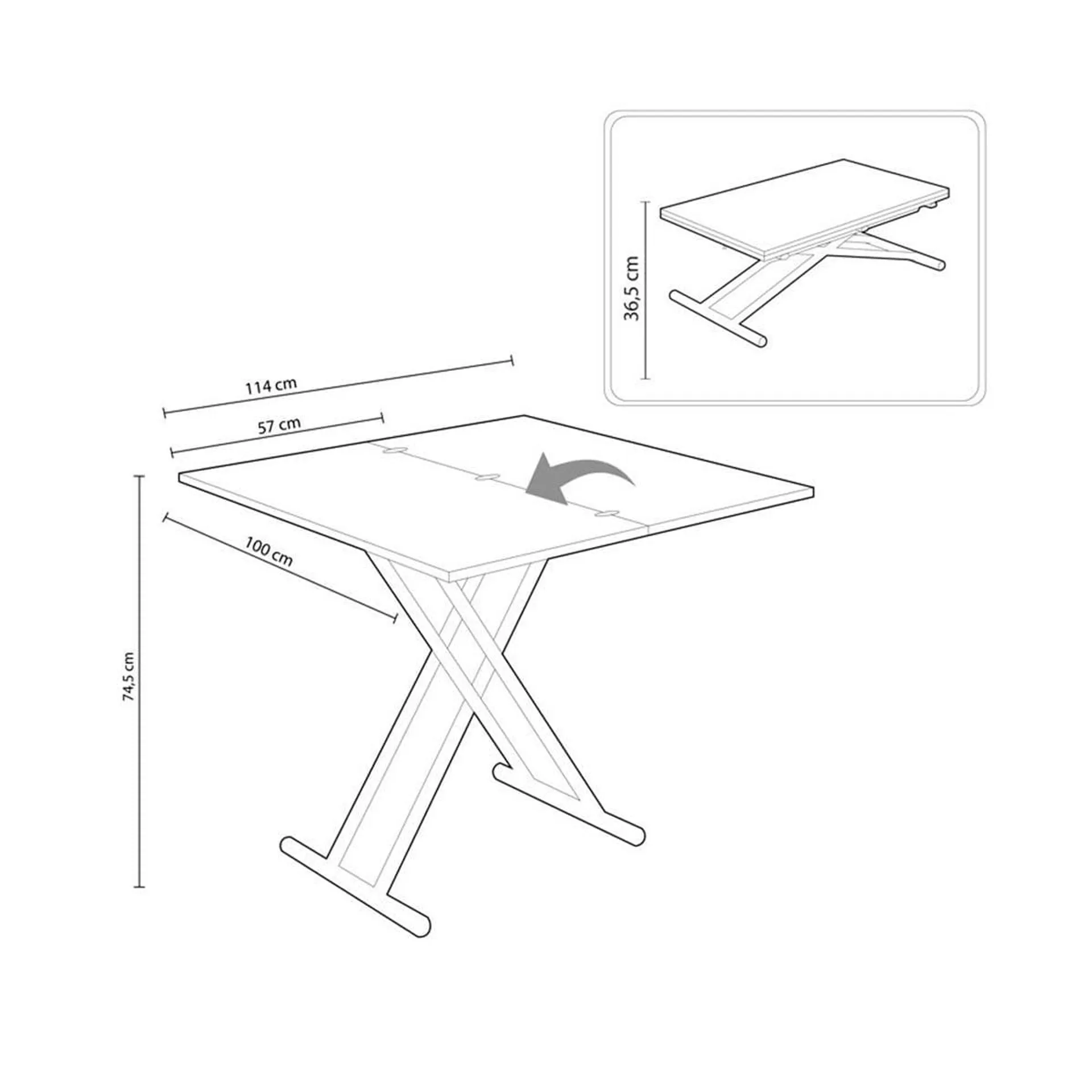 Mesa de centro Up & Down elevable y extensible 4 posiciones 49-76x100x50 cm