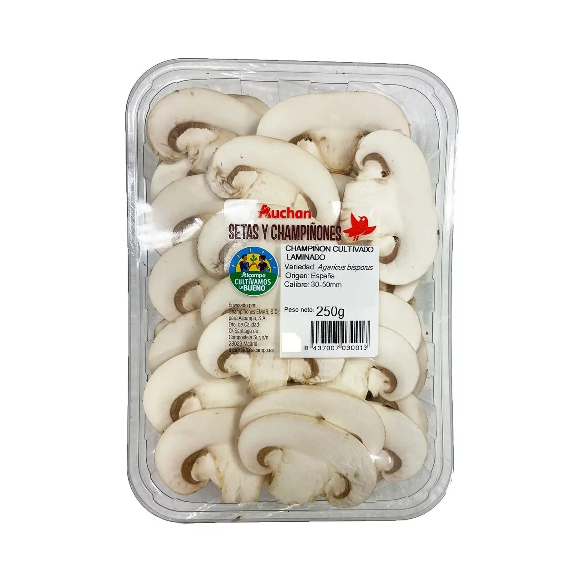 ALCAMPO CULTIVAMOS LO BUENO Champiñón laminado Bandeja de 250 g.