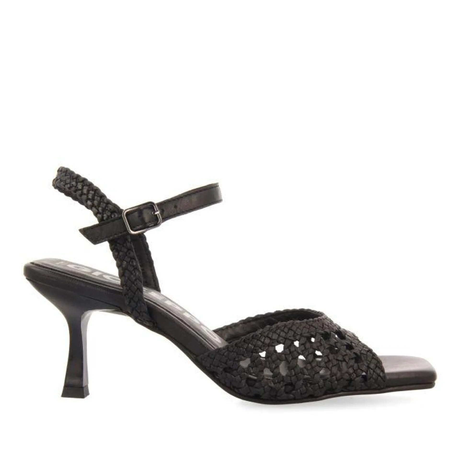 BLACK FINE HEEL SANDALS WITH BRAIDED LEATHER FOR WOMEN DURSELEY