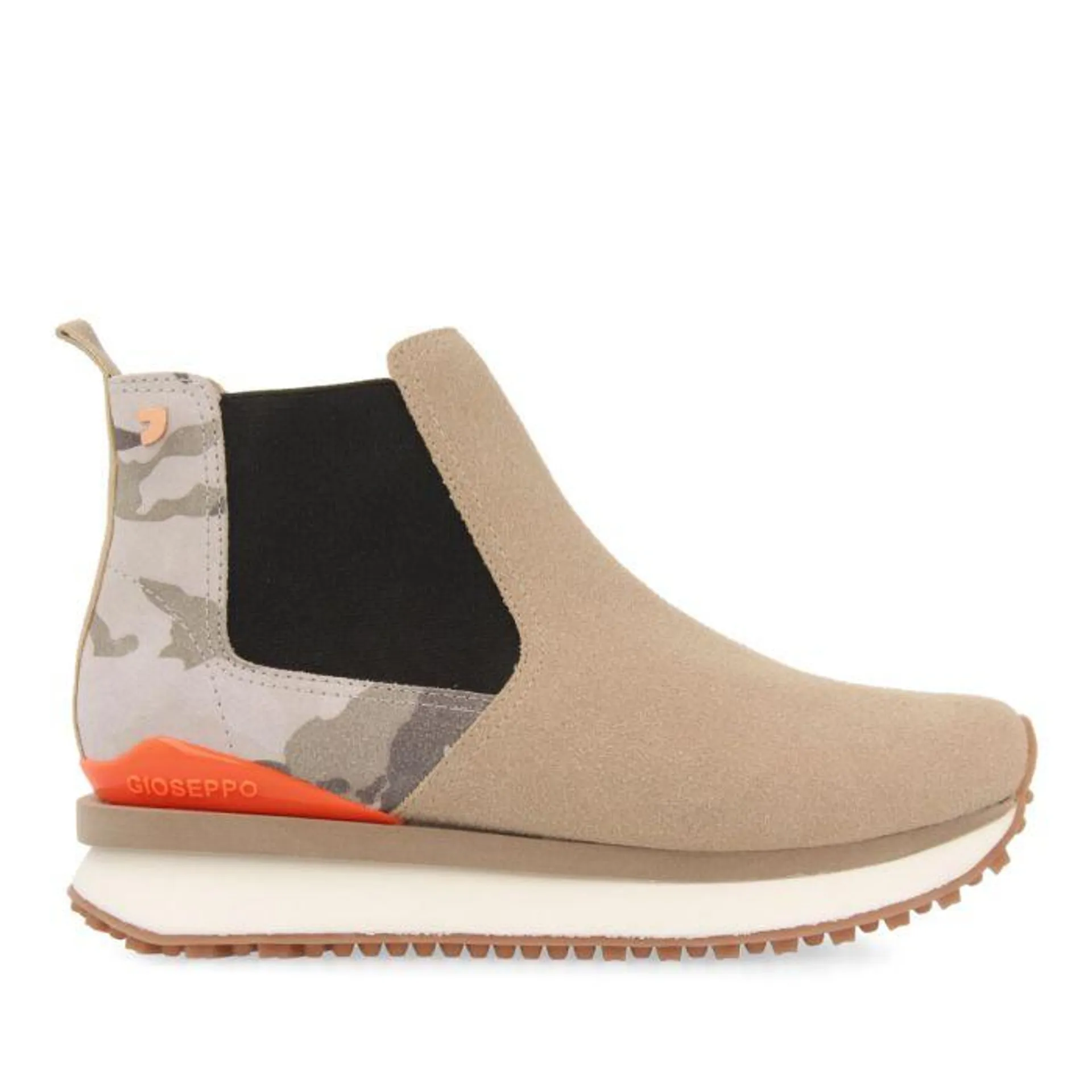 Troine women's camouflage and beige chelsea boot-style sneakers with orange details