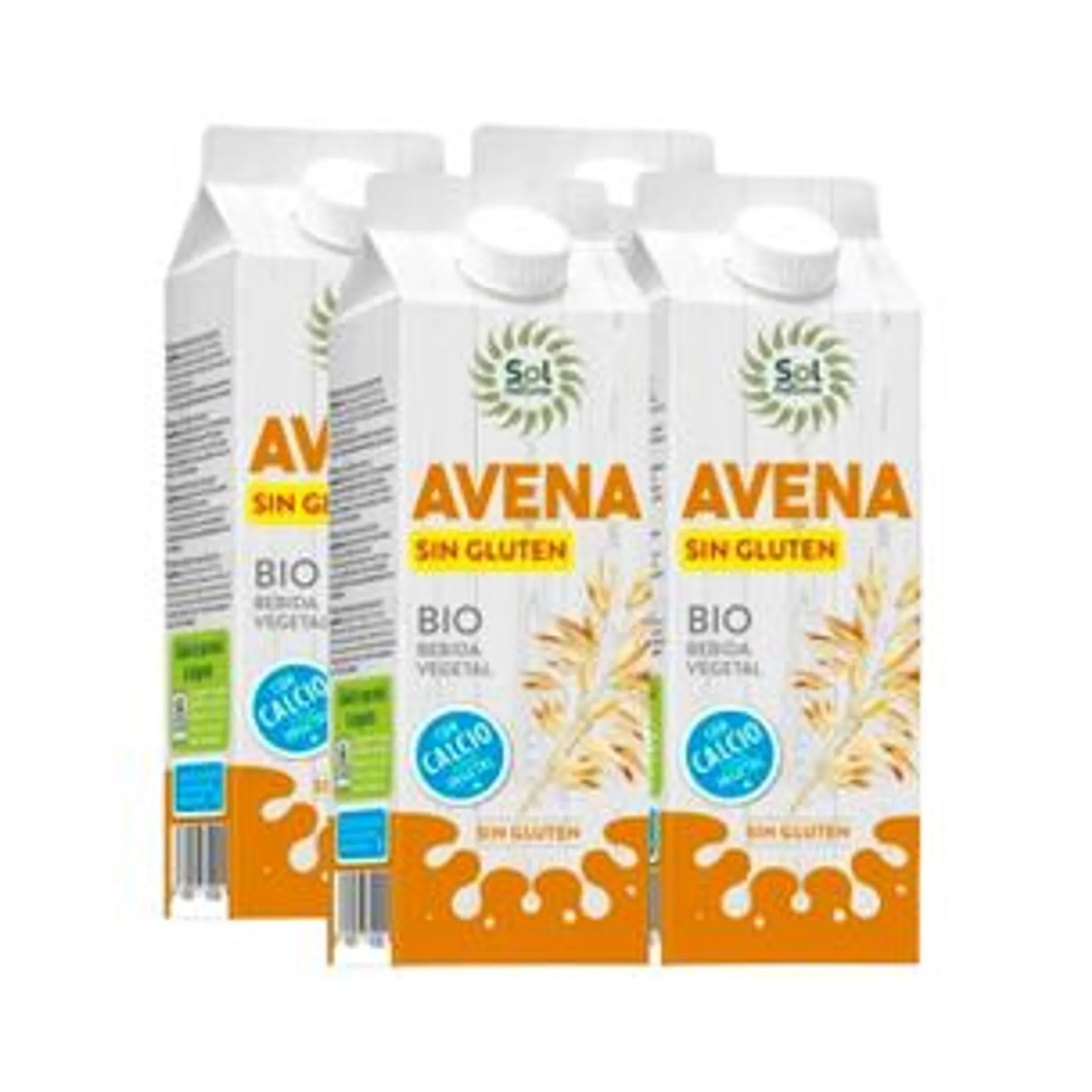 Pack 4 x Bebida Avena con Calcio Sin Gluten Bio Sol Natural 1 L