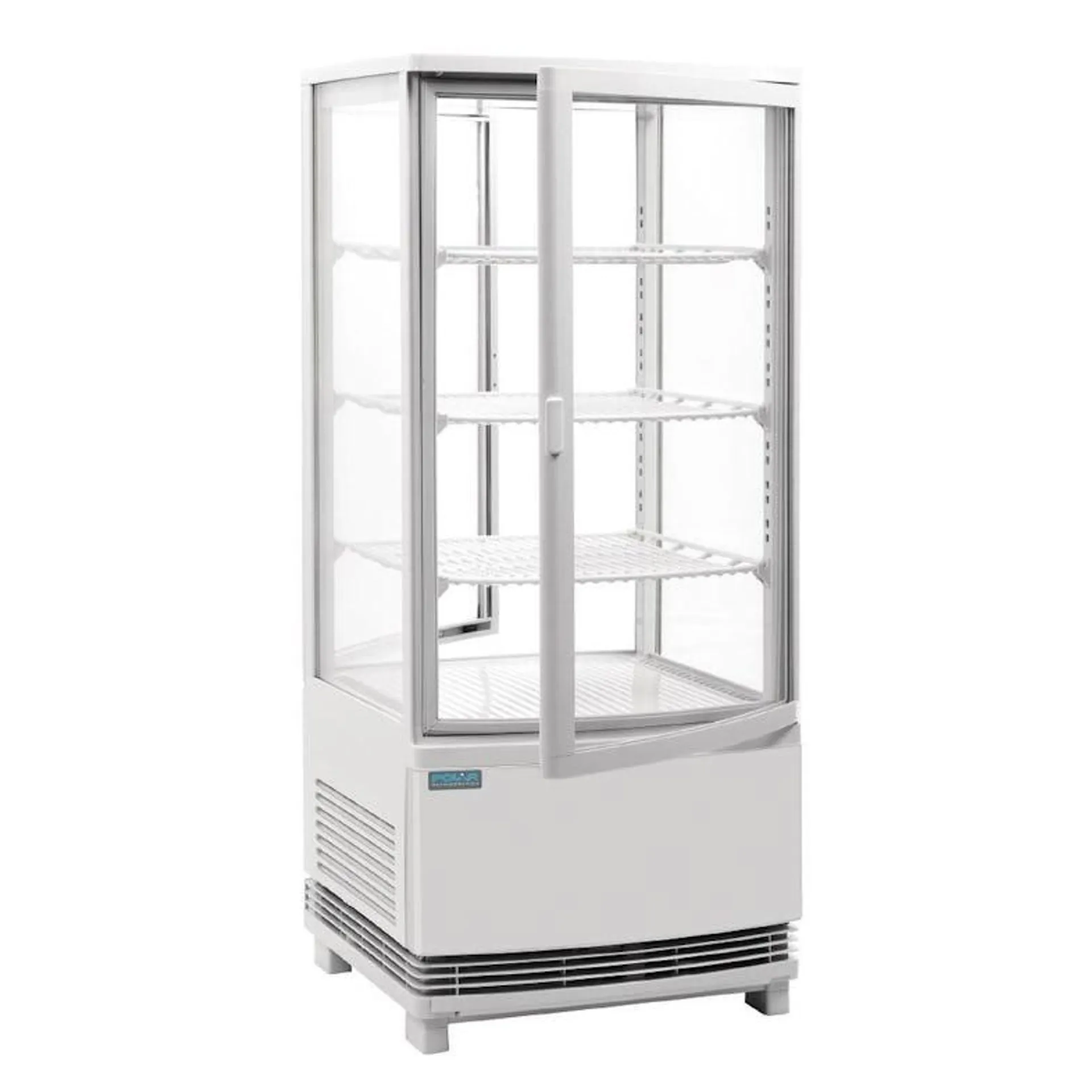 Vitrina refrigerada con 2 puertas curva, 3 estantes, plástico/cristal, 98 x 42,5 x 42,9 cm, refrigeración por aire, 86 L, blanca, Polar CB507