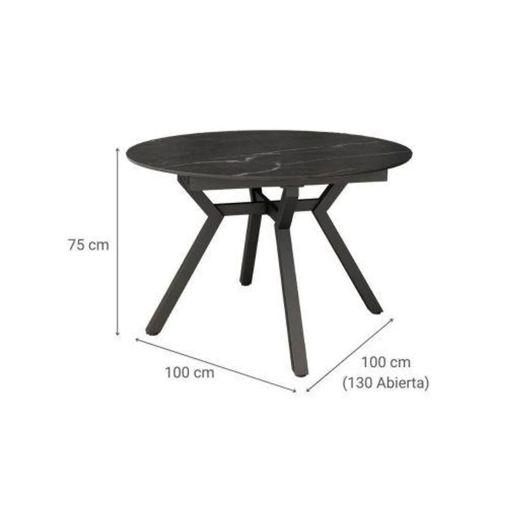 Mesa de Comedor Extensible Redonda 100 cm Negra con Tablero Porcelánico ROSS