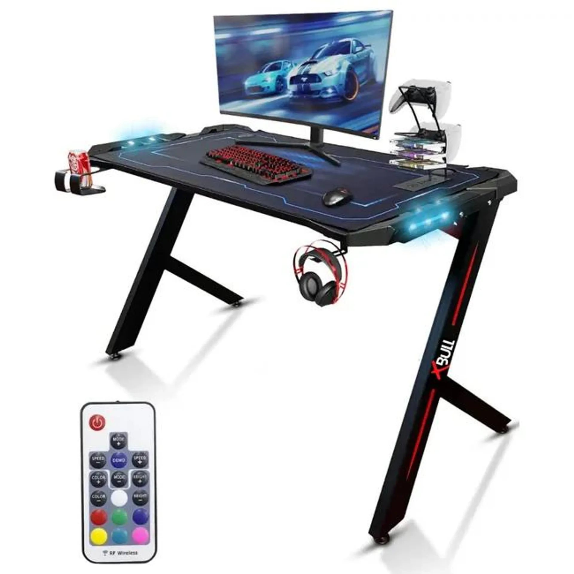 Mesa gaming con LED ergonómico, para PC y oficina completa con accesorios - 120x61x73cm