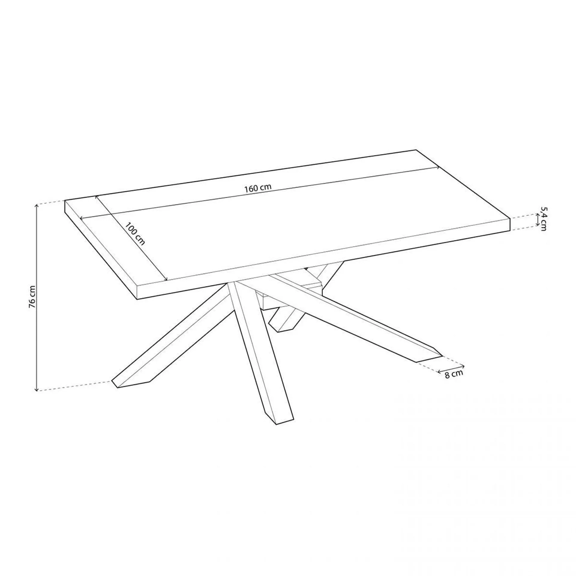 Mesa de comedor Xena patas cruzadas tapa regular 76x160x100 cm