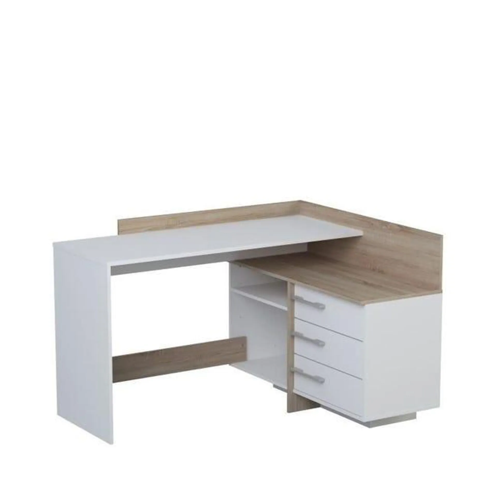 Escritorio esquinero con 3 cajones - roble y blanco - 128,5 x 105,7 x 83,2 cm - THALES