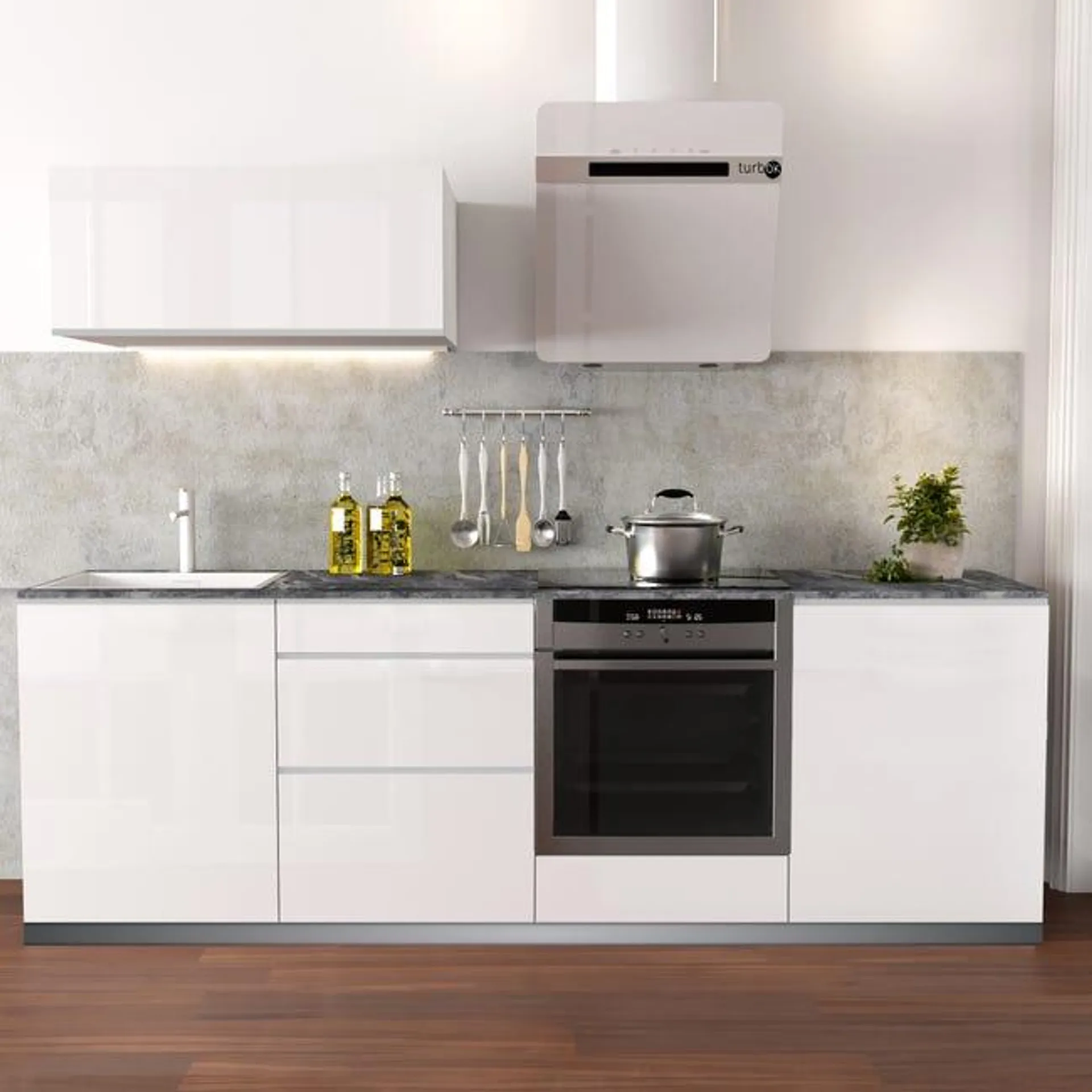 Cocina en kit DELINIA ID con altos MIKONOS blanco brillo 2.40 m