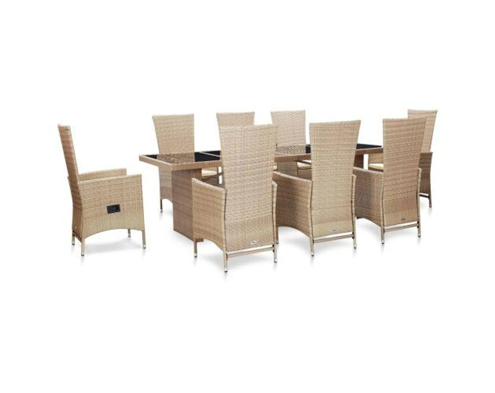 vidaXL set comedor de jardín 9 piezas y cojines ratán sintético beige