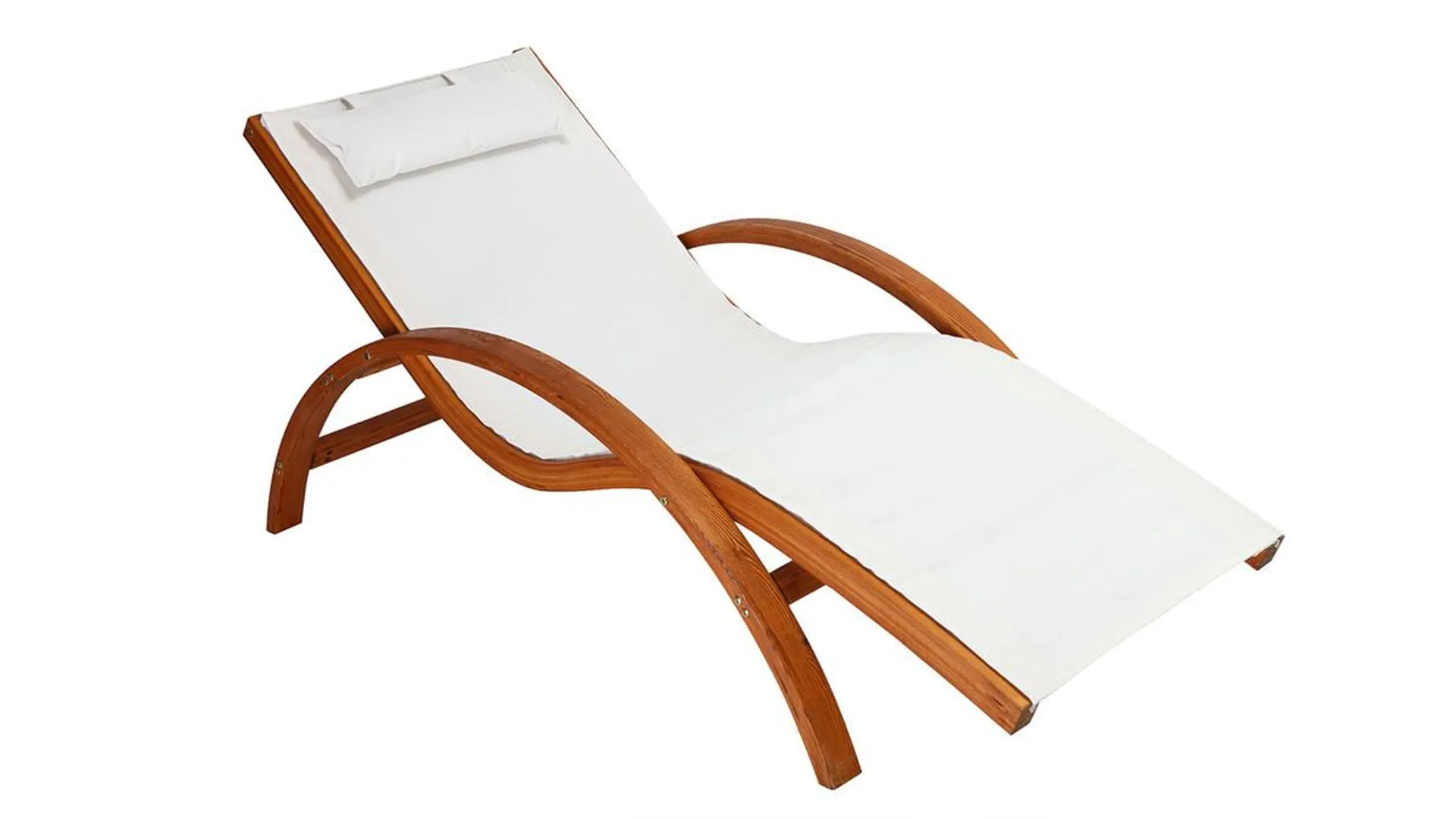 Chaise longue bain de soleil blanc cassé et bois massif BIARRITZ